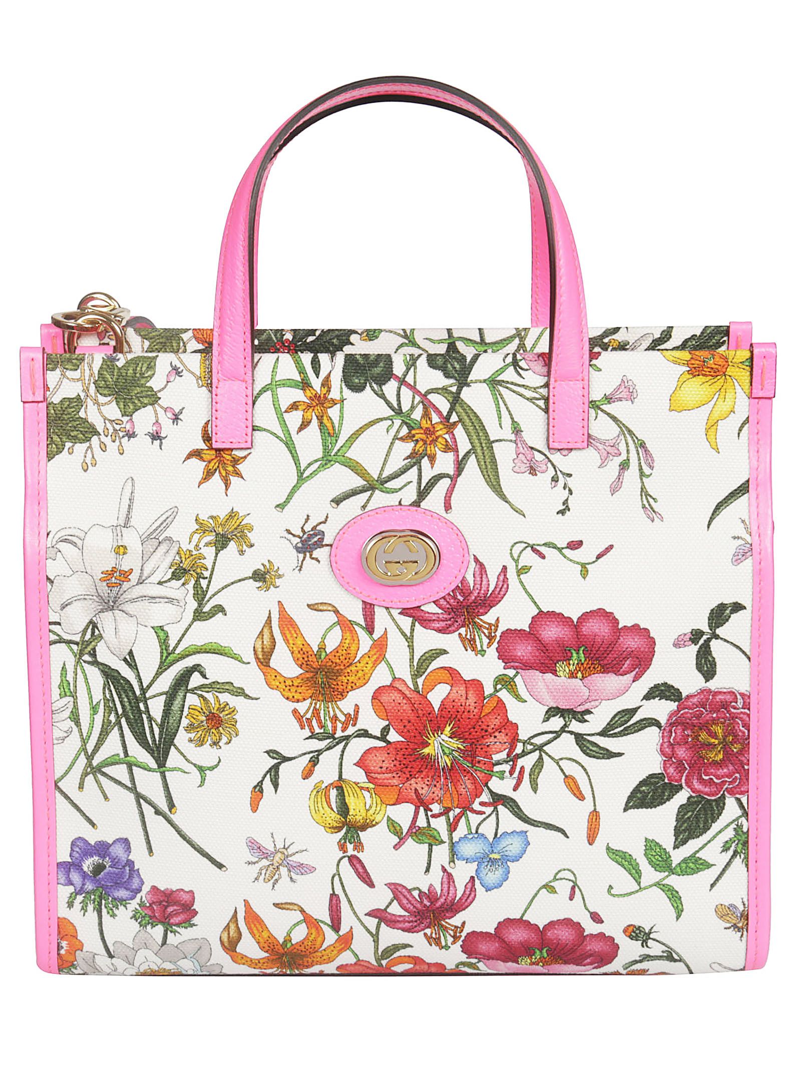 flora tote in white multi