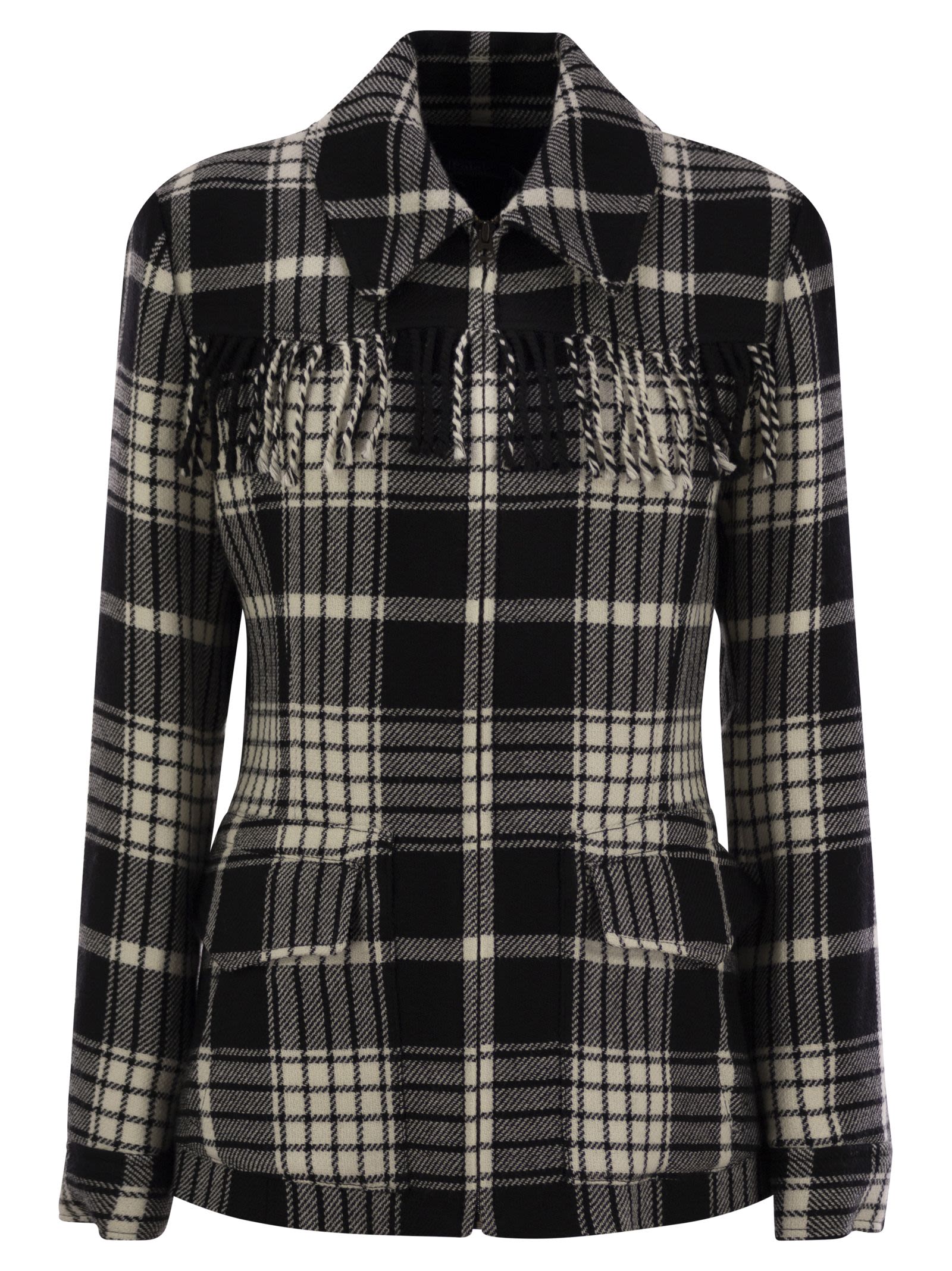 Plaid Wool Jacket With Fringes