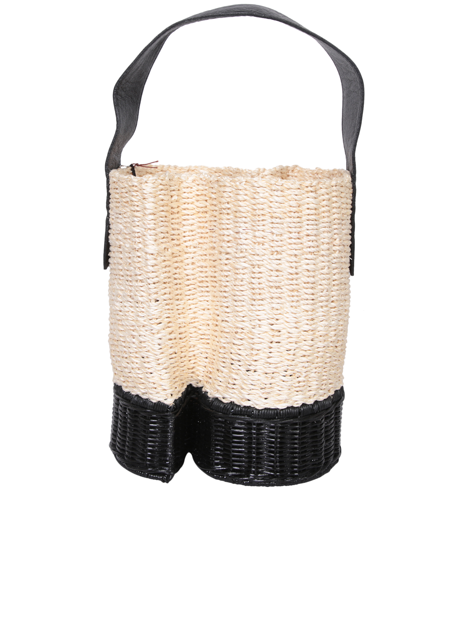 Black Nude Raffia Bucket Bag