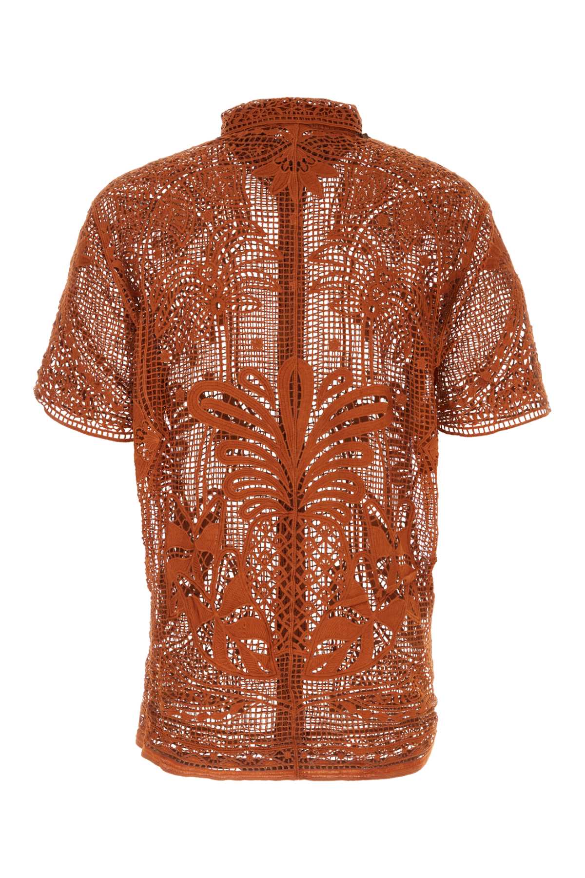 Shop Farm Rio Copper Guipure Lace Tropical Shirt In Multi
