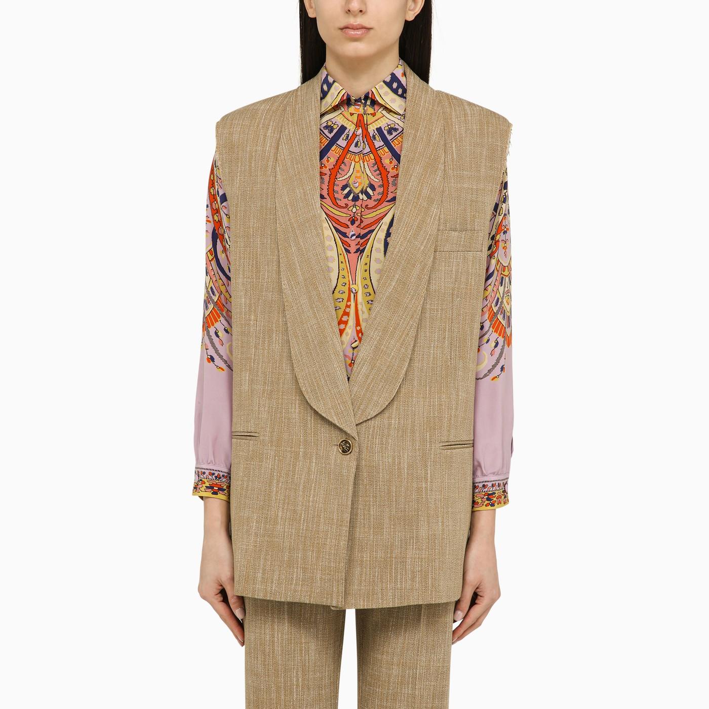 Beige Single-breasted Waistcoat