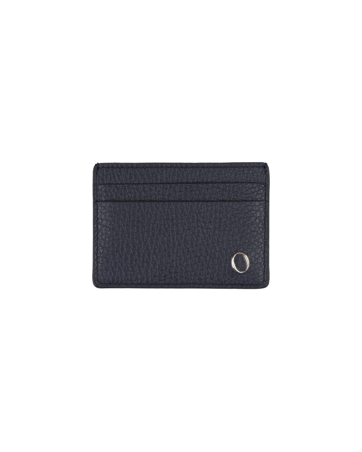 Navy Blue Grained Leather Card Holder With Logo