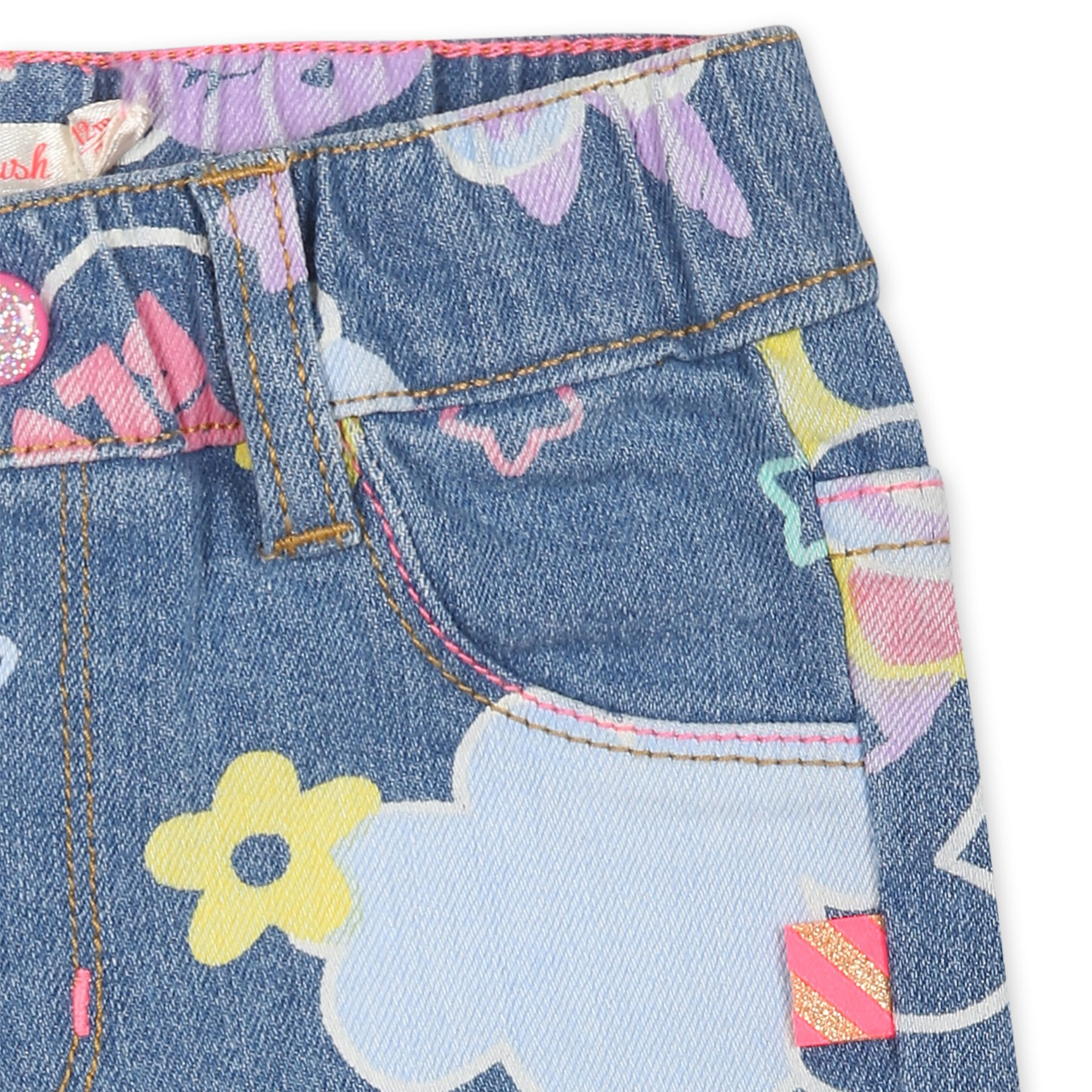 Billieblush Blue Jeans For Baby Girl With Rainbow In Denim