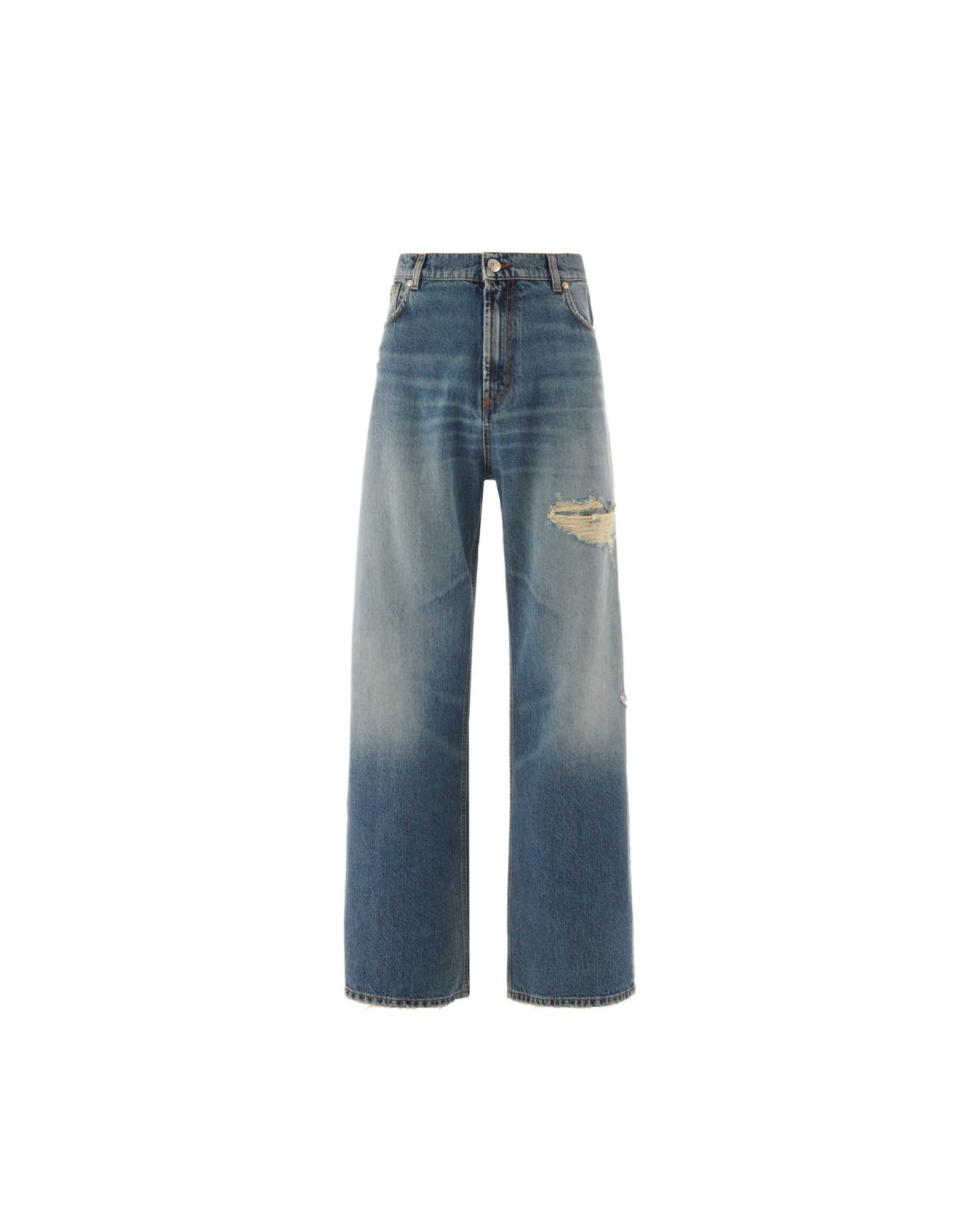 Wide Leg Jeans With Faded Wash