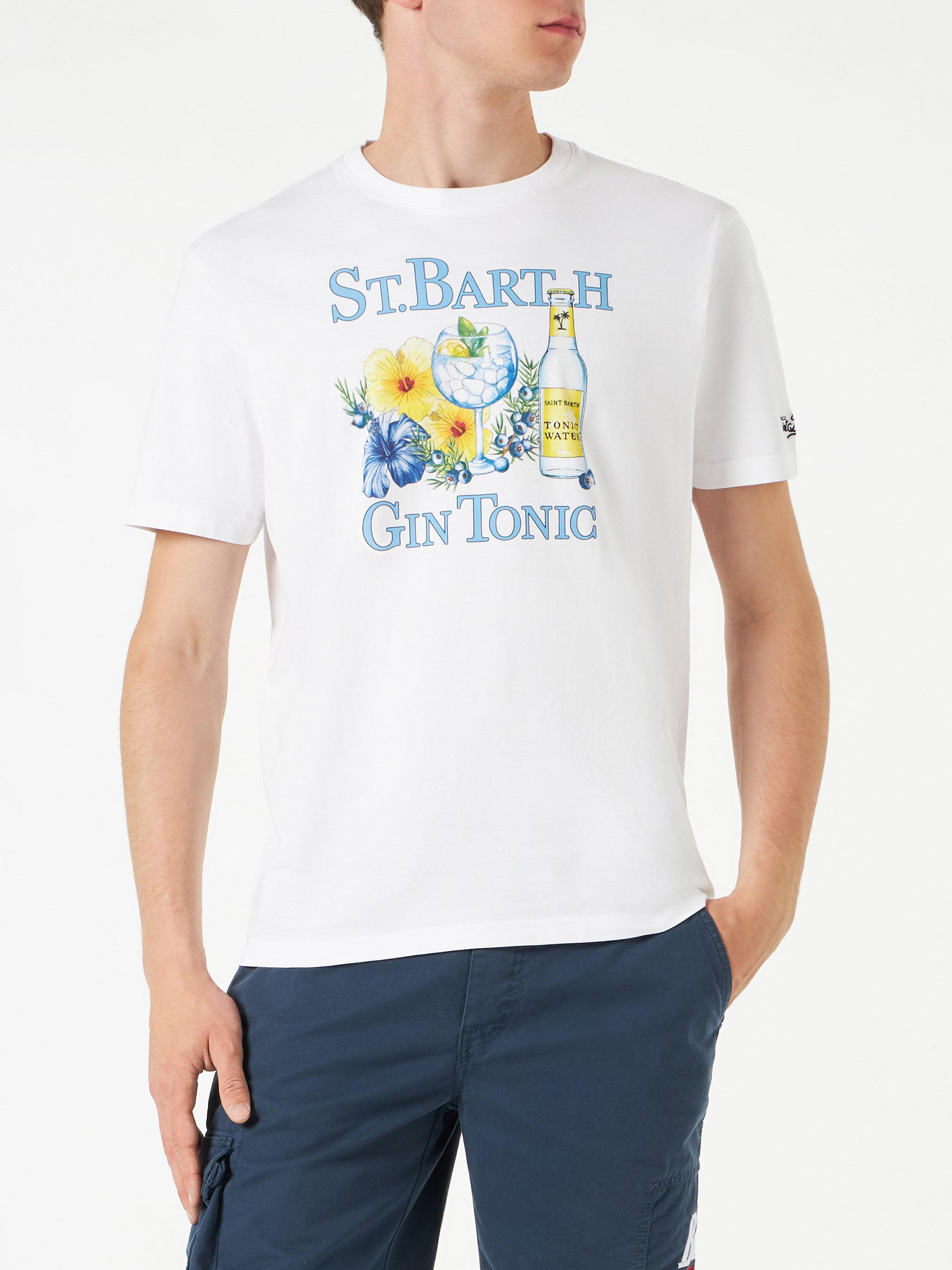 Man Cotton T-shirt With St. barth Gin Tonic Print