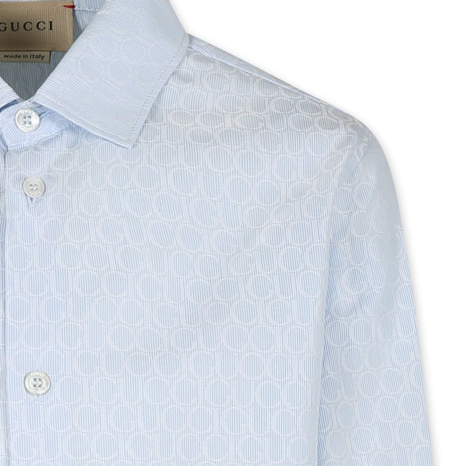 GUCCI LIGHT BLUE SHIRT FOR BOY WITH GUCCI MAGAZINE LOGO 