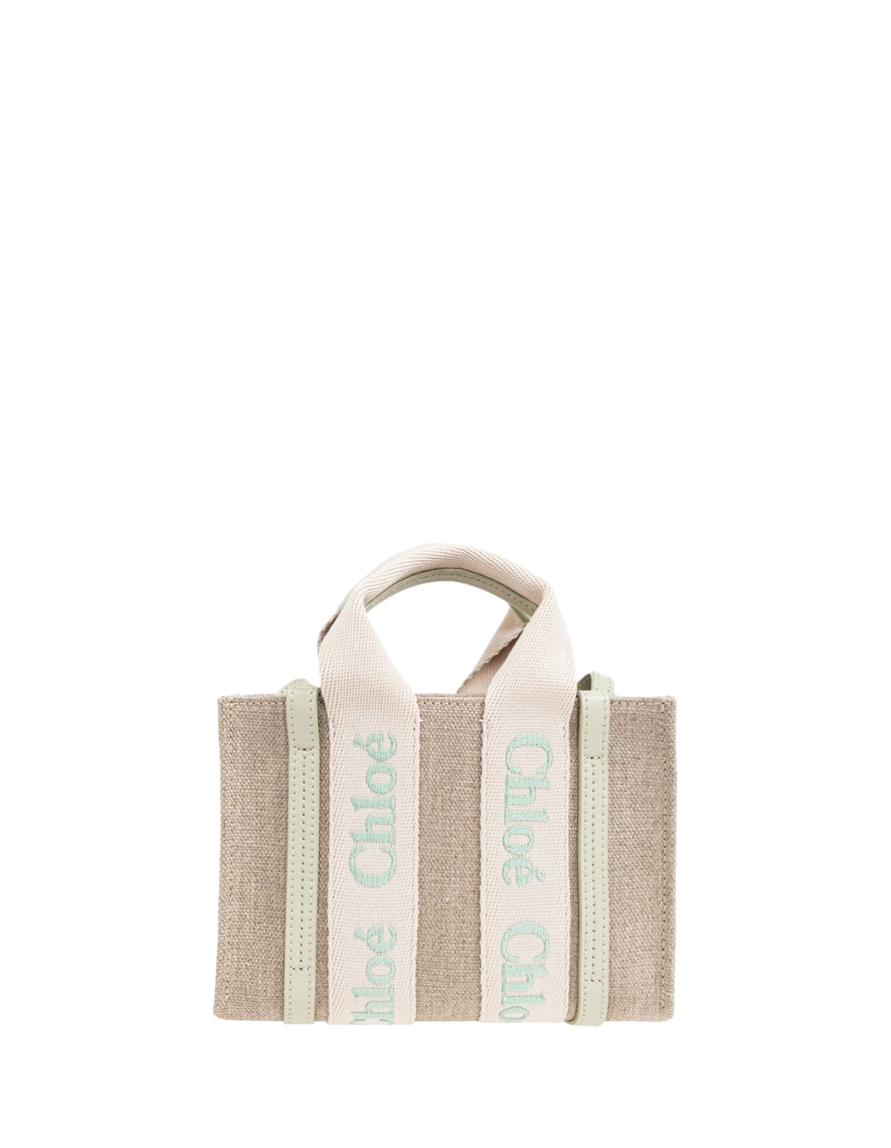 Chloé Light Eucalyptus Tote Bag Mini Wody In Linen And Leather