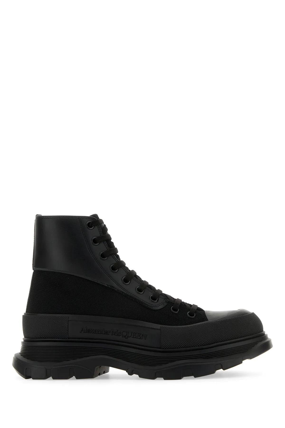 Black Canvas And Leather Boxer Ankle Boots