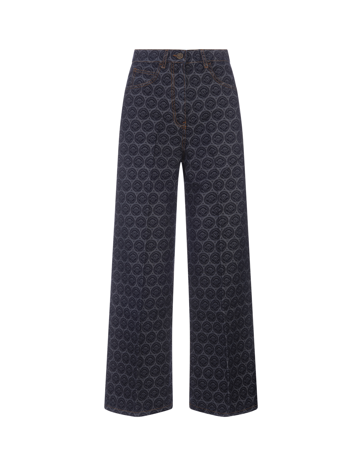 Dark Blue Denim Wide Leg Jeans With Iconic Pattern