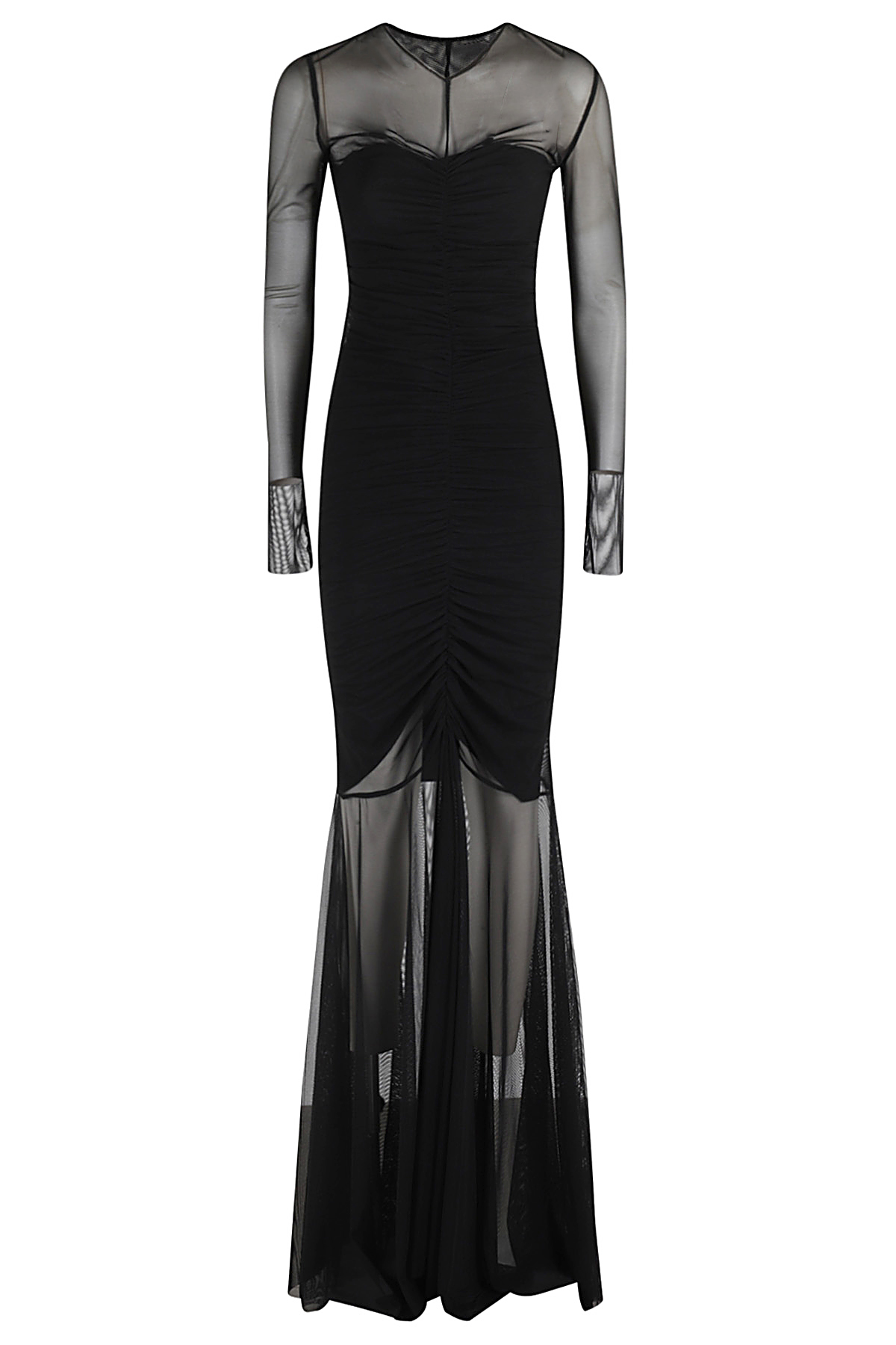 Ls V Neck Shirred Front Fishtail Gown