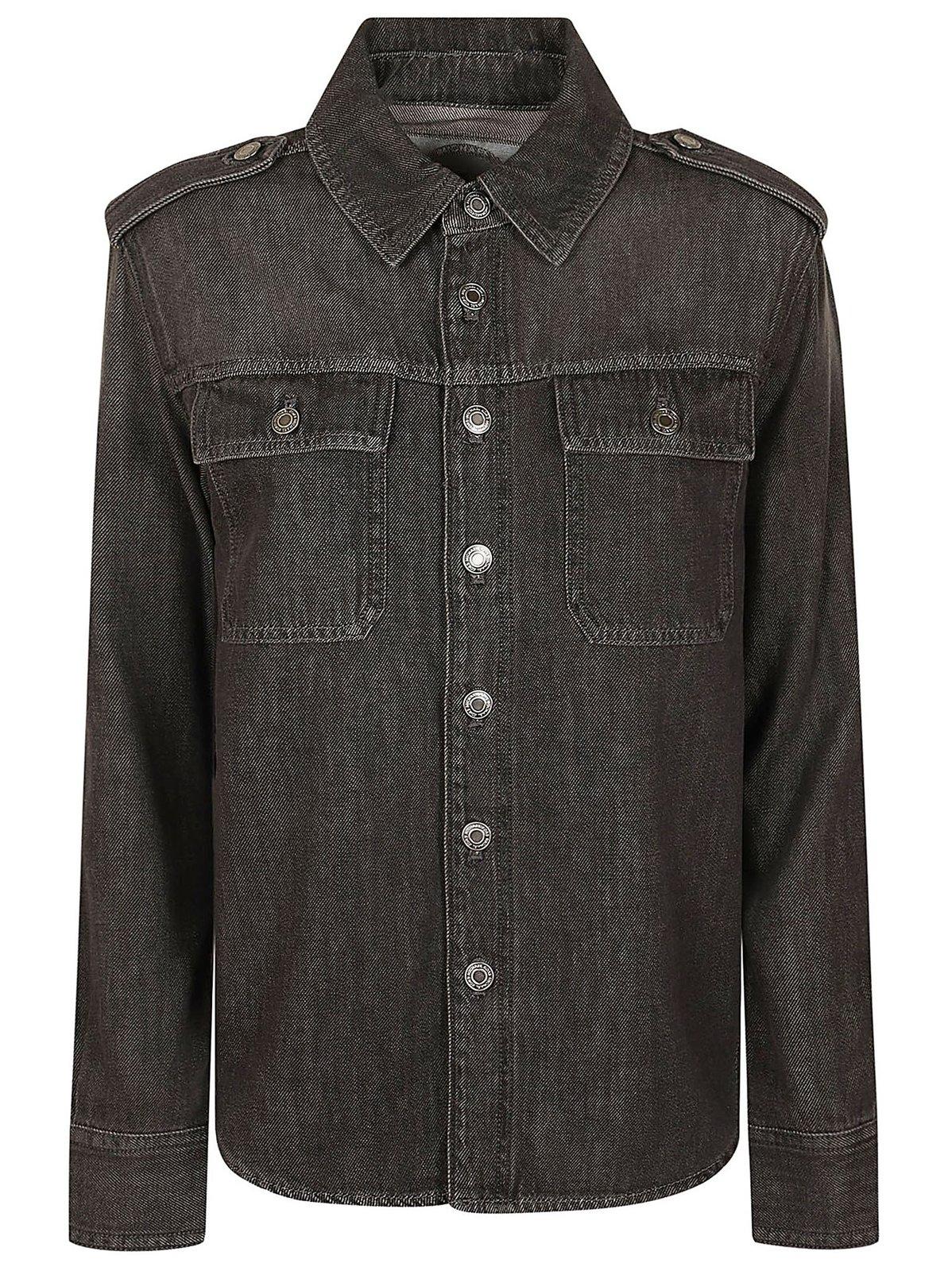 Buttoned Curved Hem Denim Shirt