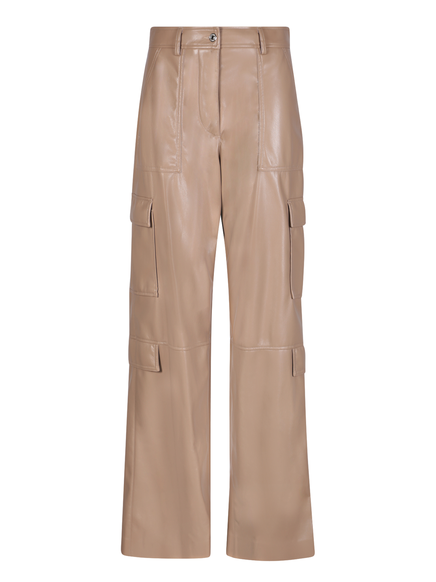 Soft Eco Leather Beige Cargo Trousers