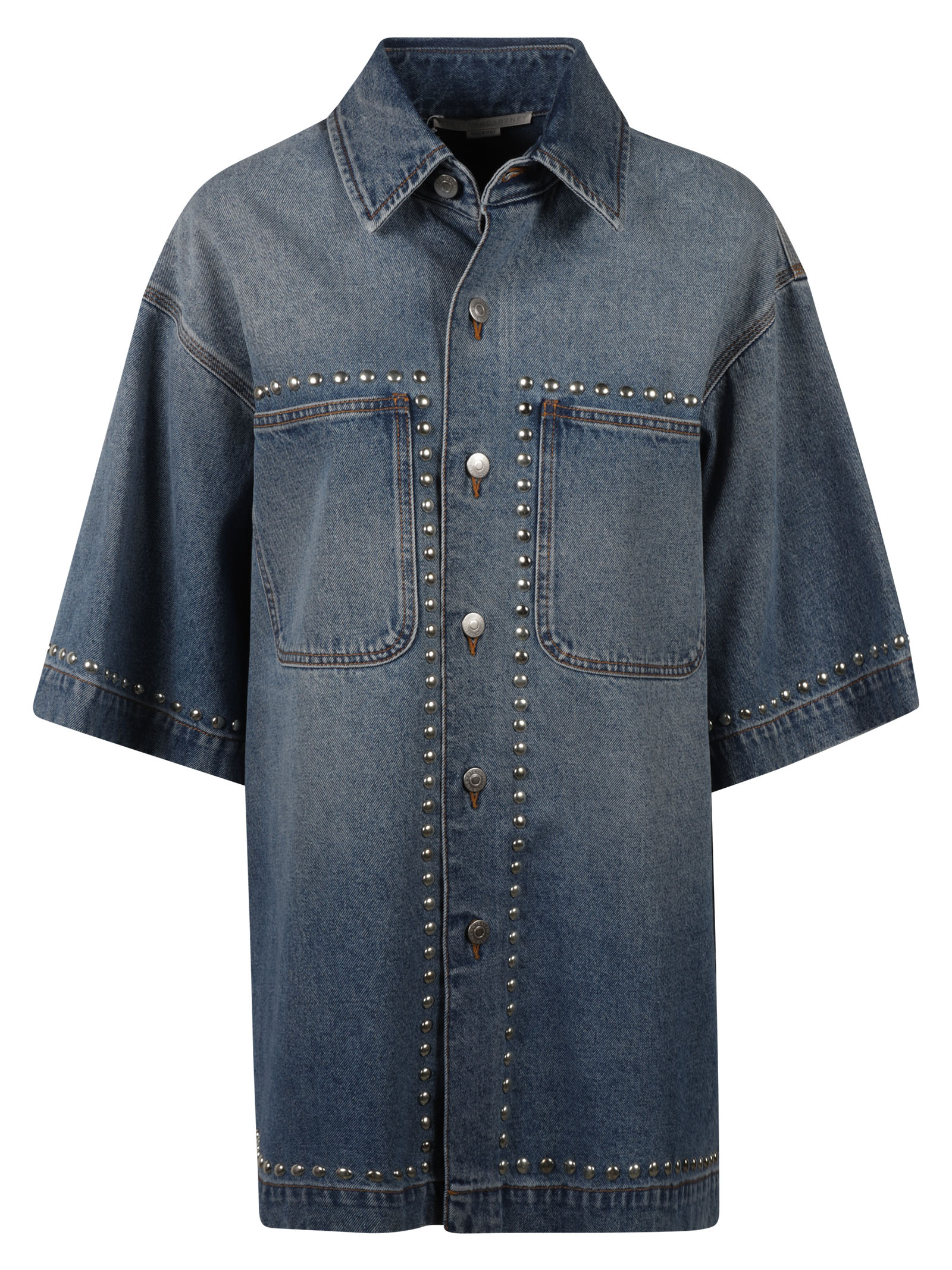 Patched Pocket Studded Denim Shirt