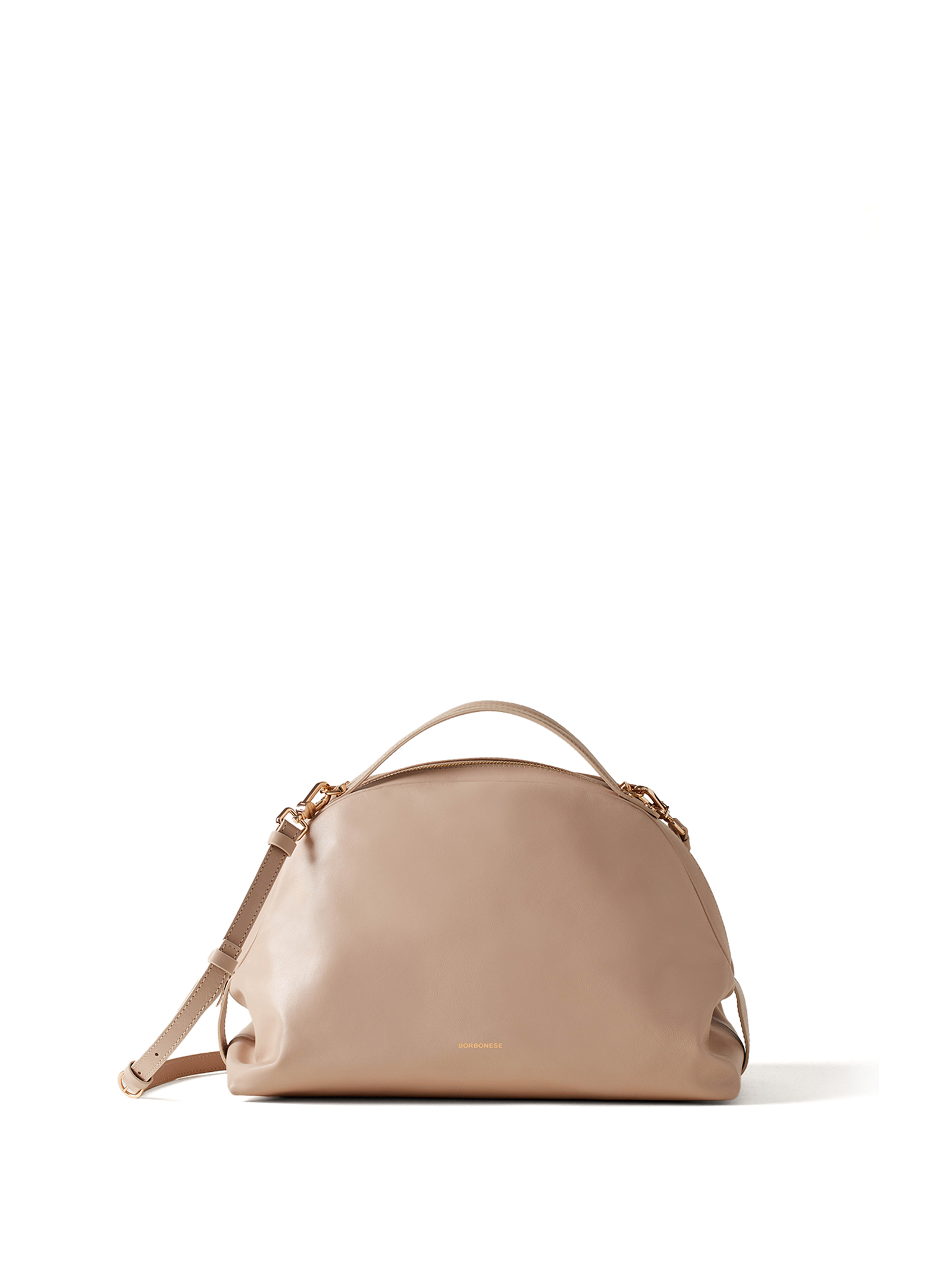 Medium Beige Leather Bauletto Bag With Shoulder Strap