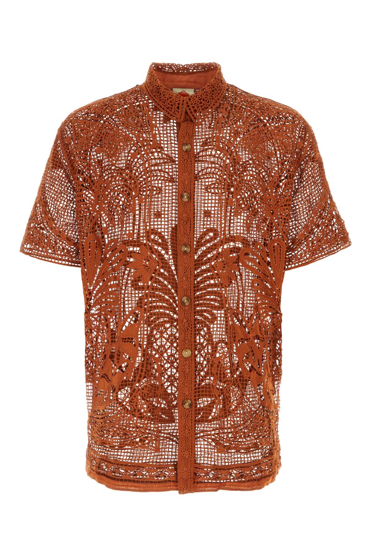 Shop Farm Rio Copper Guipure Lace Tropical Shirt In Multi