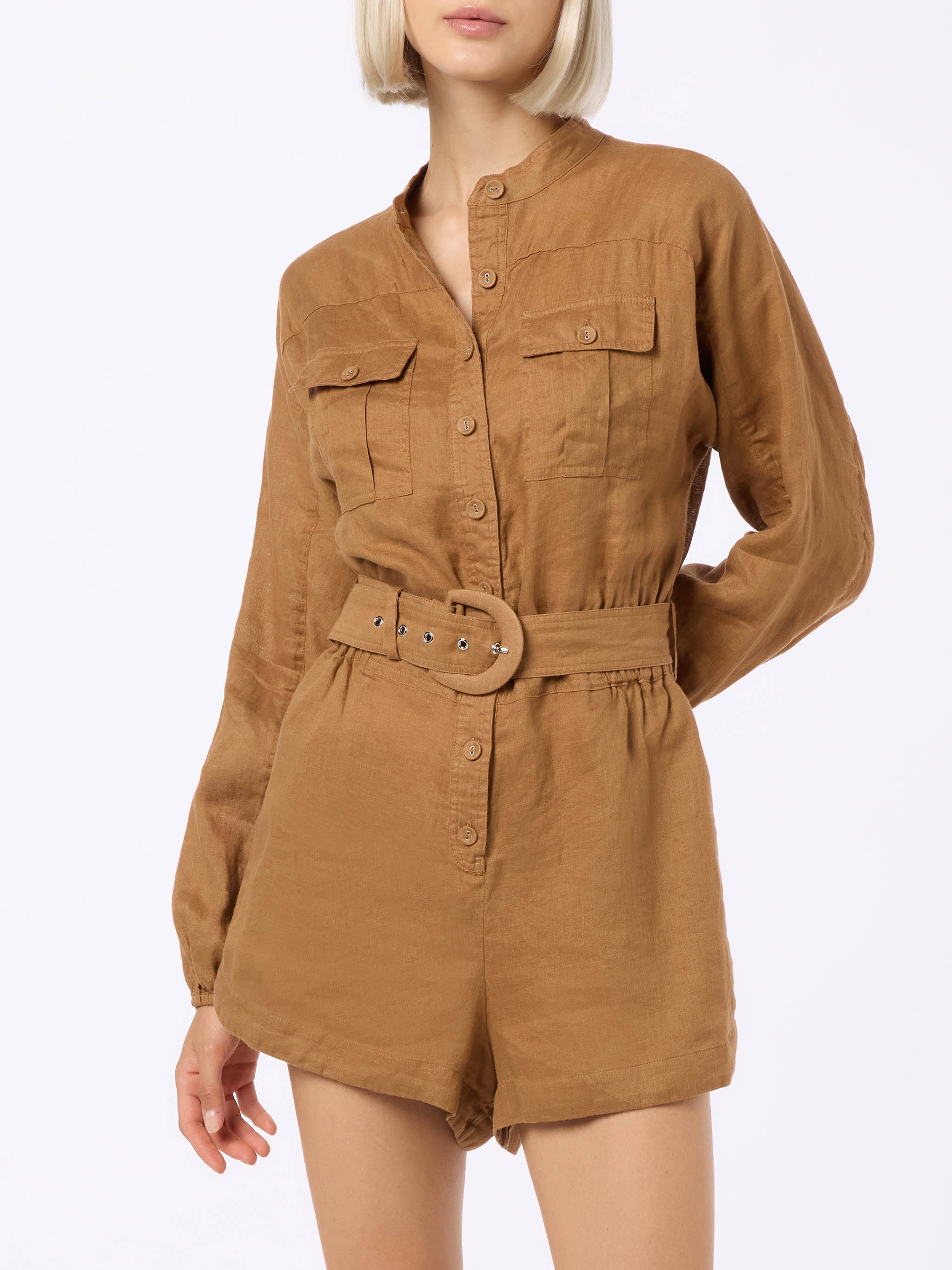 Woman Camel Linen Playsuit Hanniel