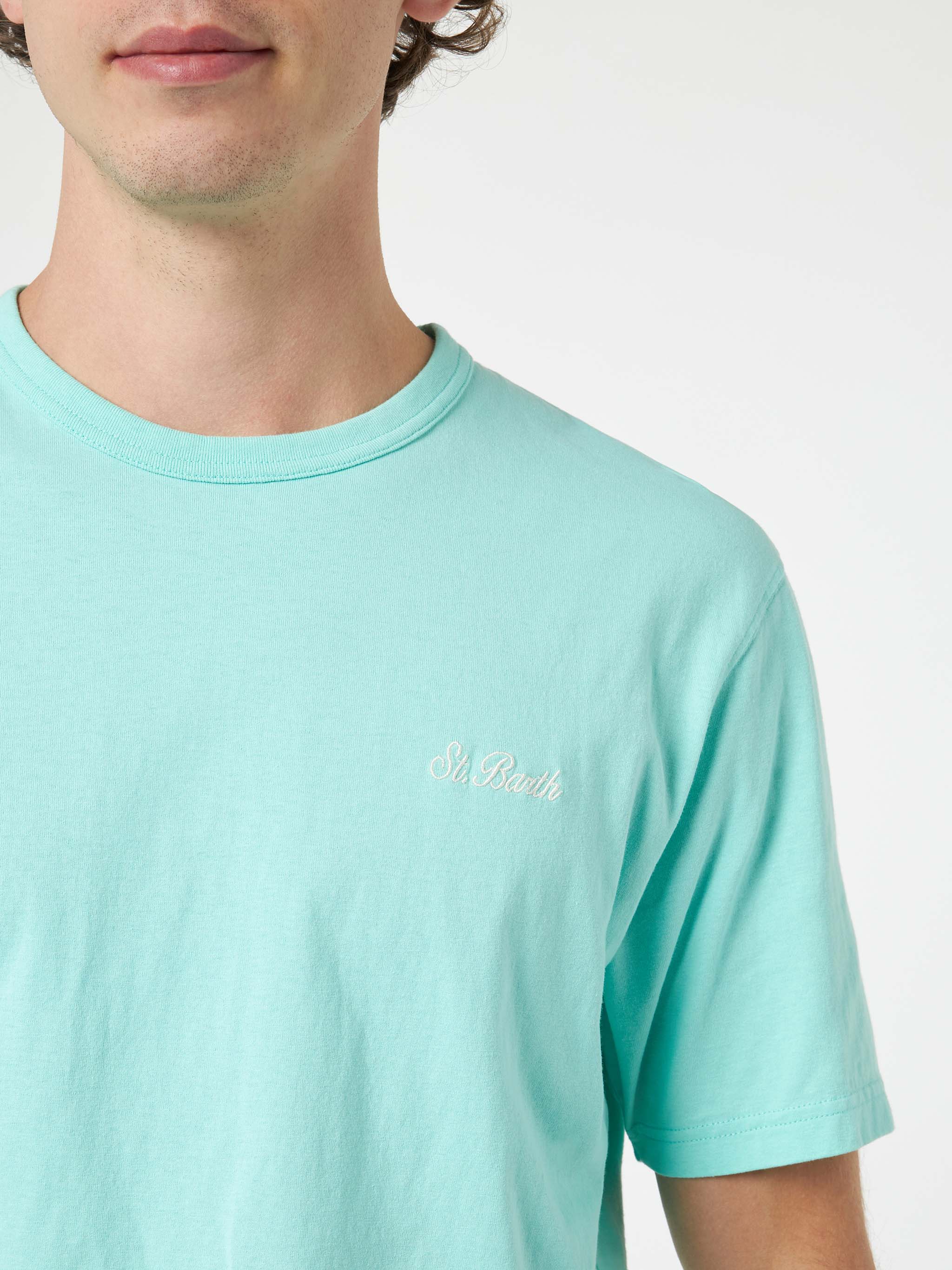 Man Sage Green Cotton Jersey T-shirt Dover With St. Barth Embroidery