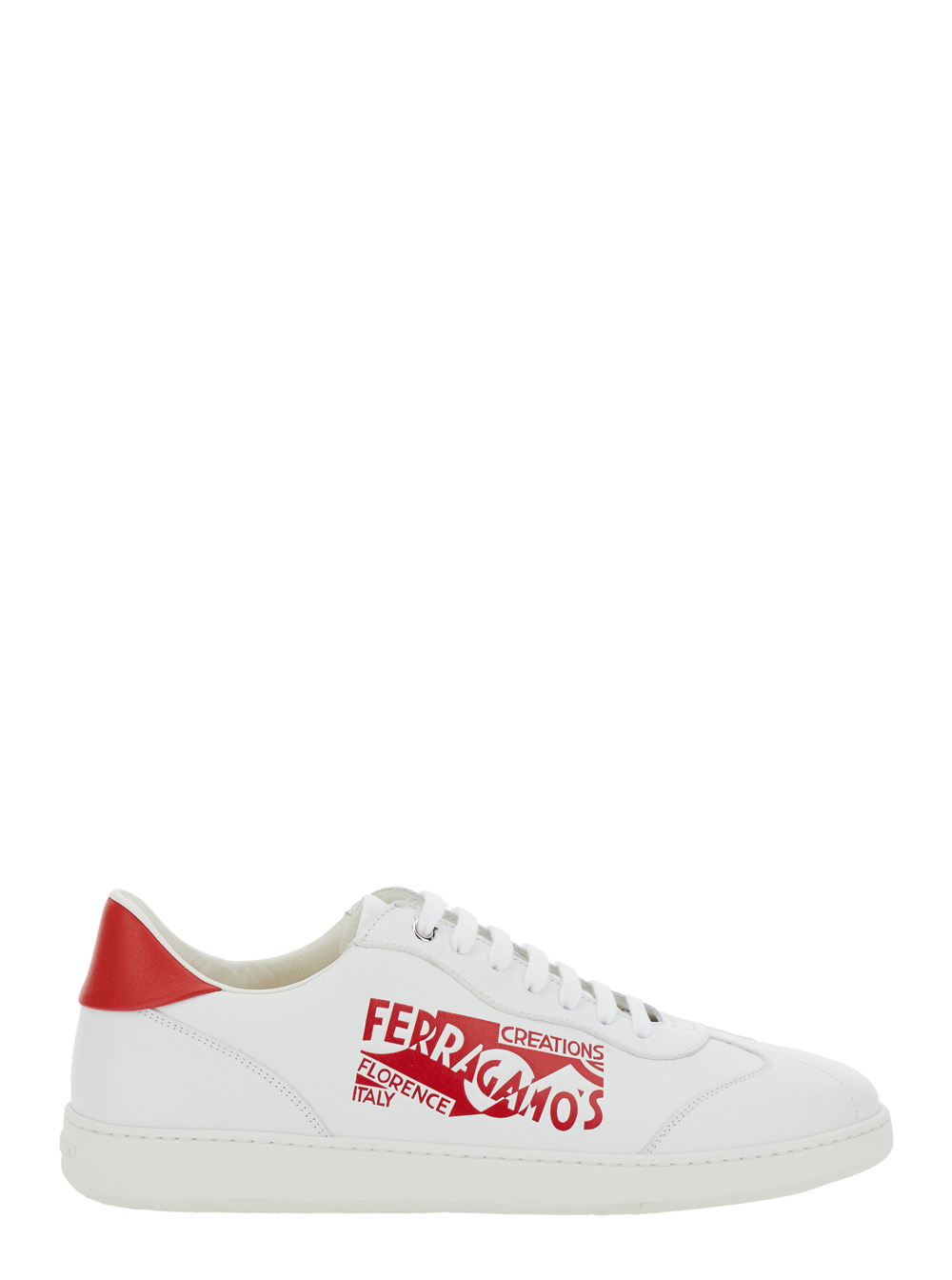 achille White Low Top Sneakers With Red Logo Detail In Leather Man