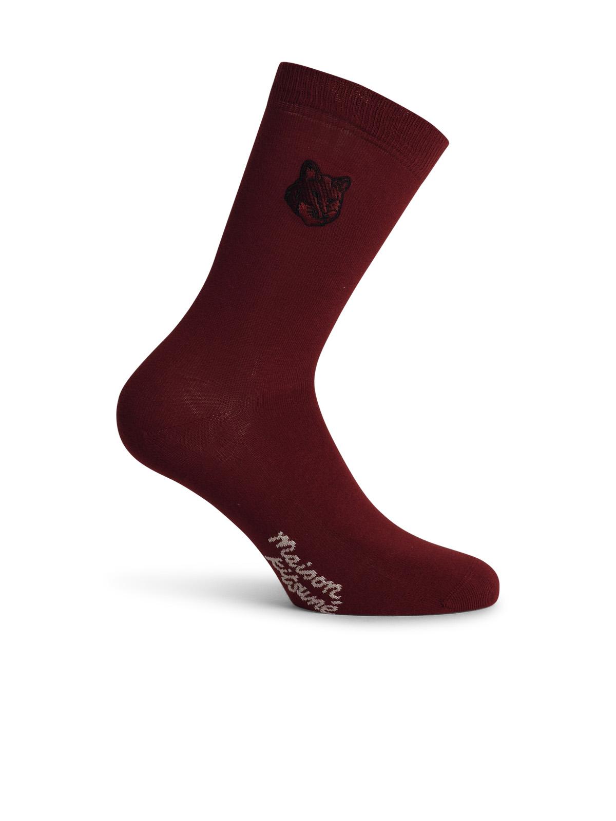 Maison Kitsuné bold Fox Burgundy Cotton Blend Socks