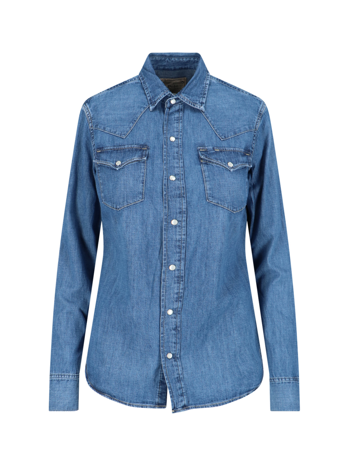 Round Hem Patched Pocket Denim Shirt