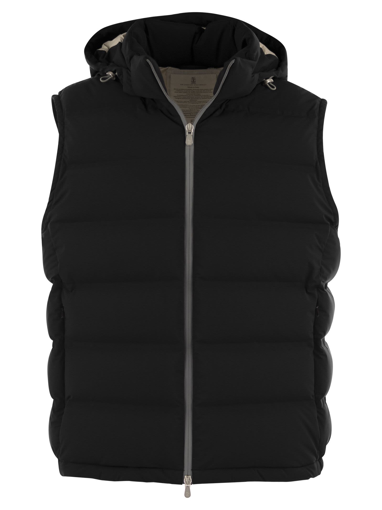 Sleeveless Down Jacket In Membraned Taffeta With Heat Tapes And Detachable Hood