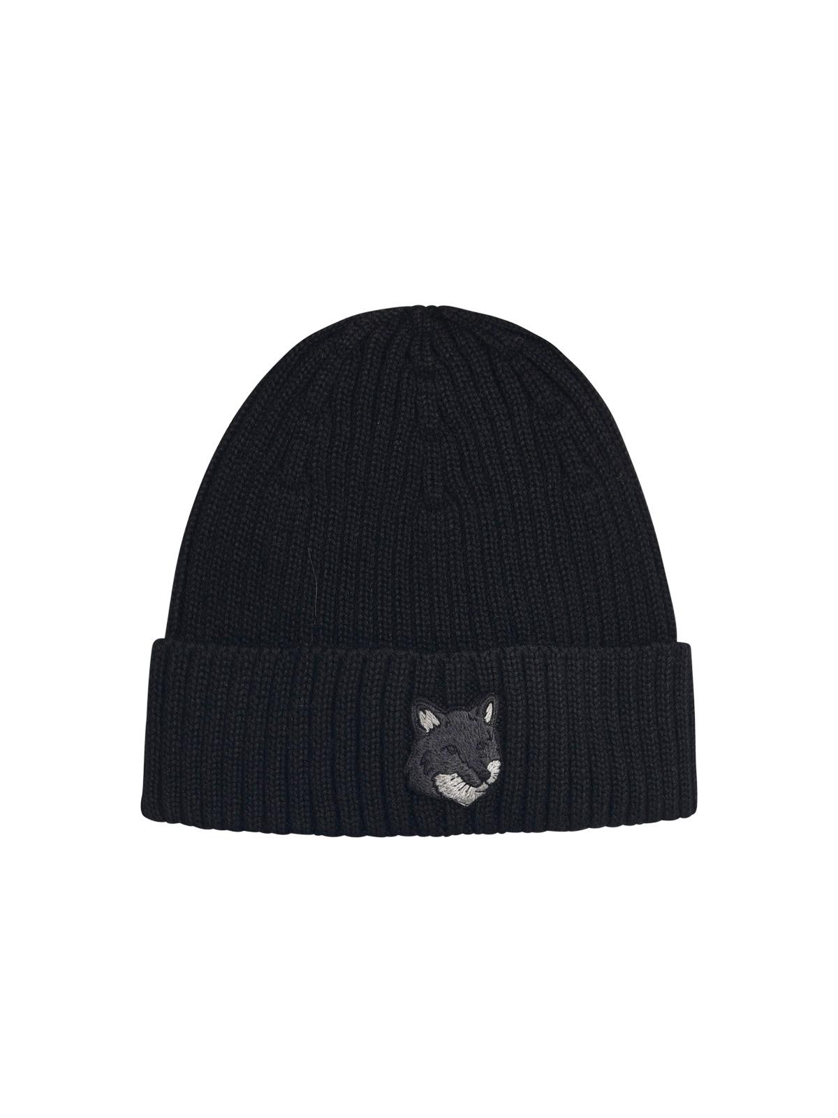 Maison Kitsuné bold Fox Black Wool Beanie