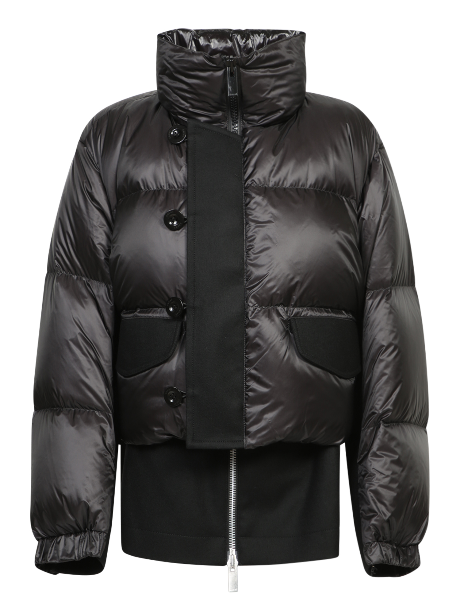 Black Wool Short Puffer Jacket