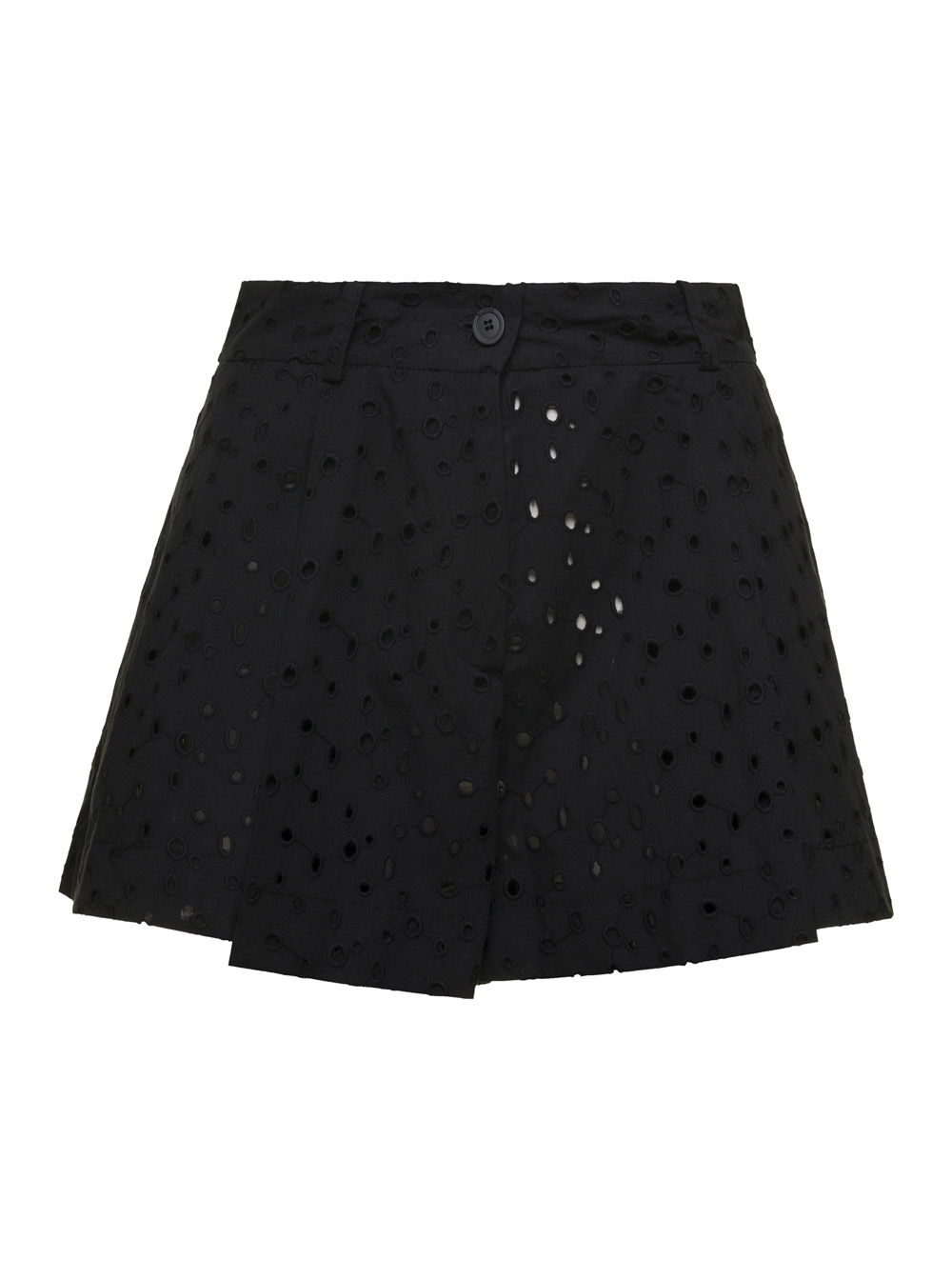 Black Broderie Anglaise Shorts In Cotton Blend Woman