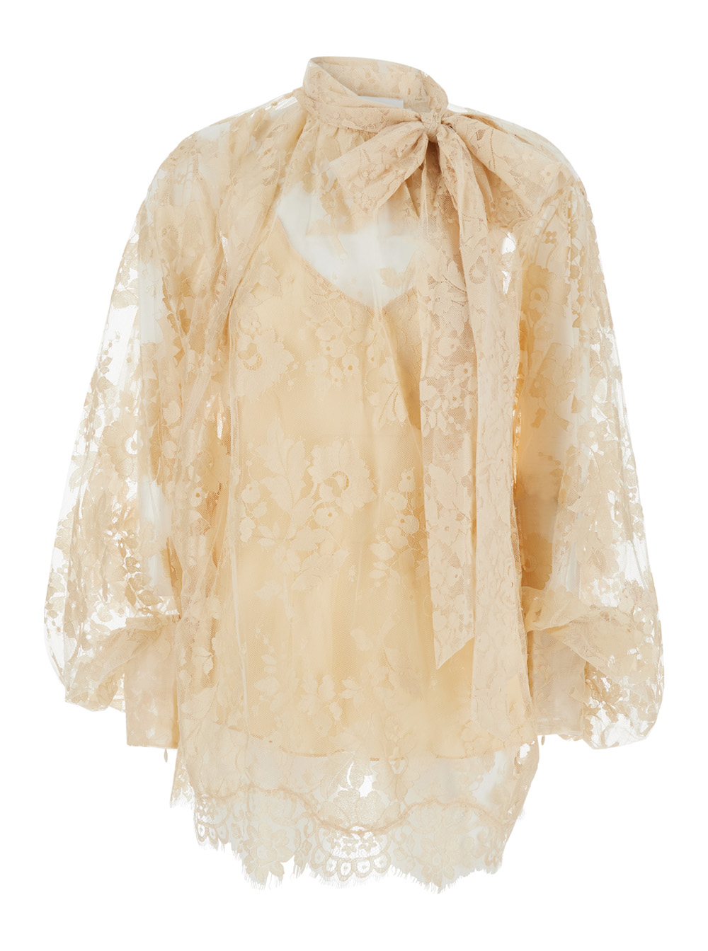 Beige Illustration Blouse With Lace Overlay In Cotton Blend Woman