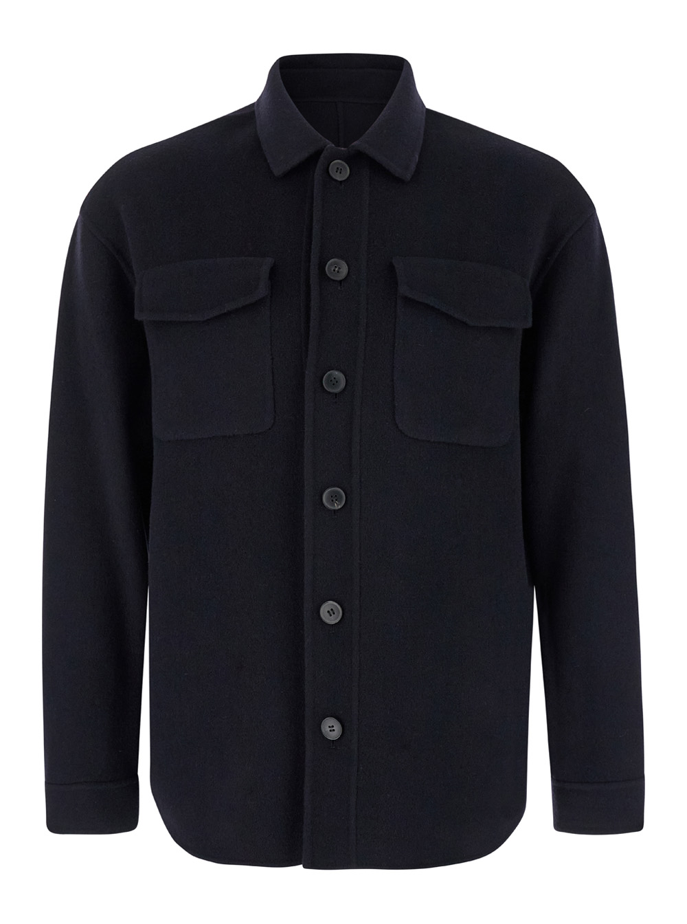 Blu Shirt With Classic Collar In Wool Man