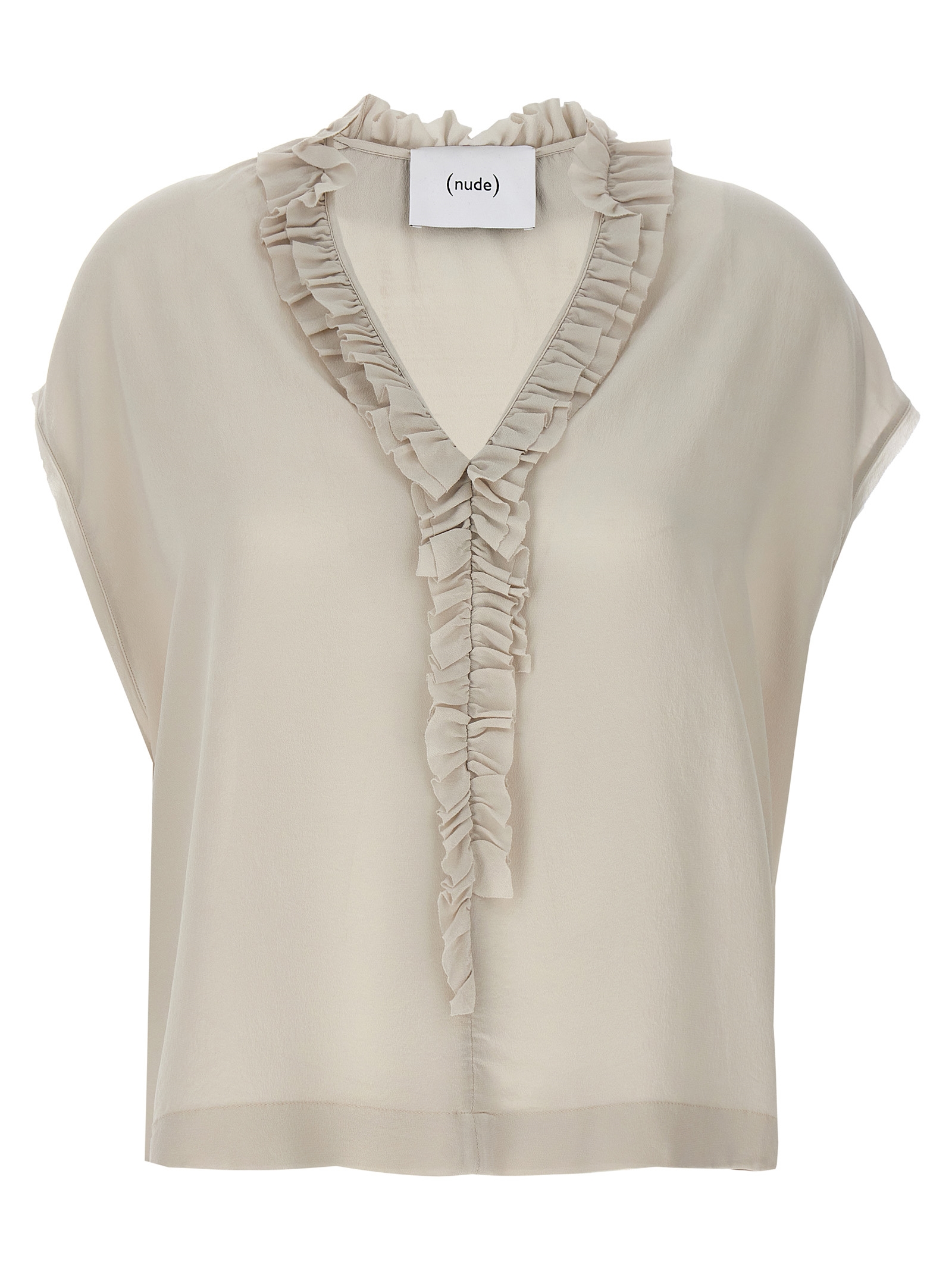 (nude) Ruffled Silk Blouse