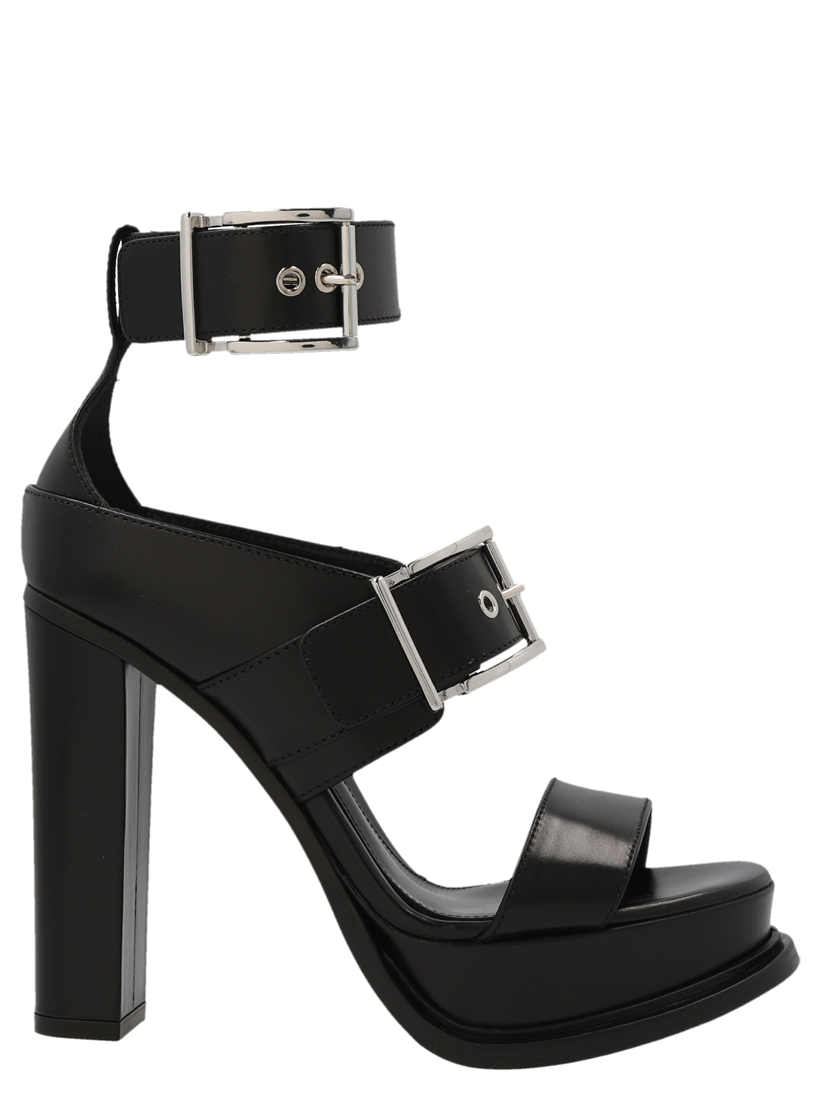 Platform Sandal With Buckles In Black And Silver