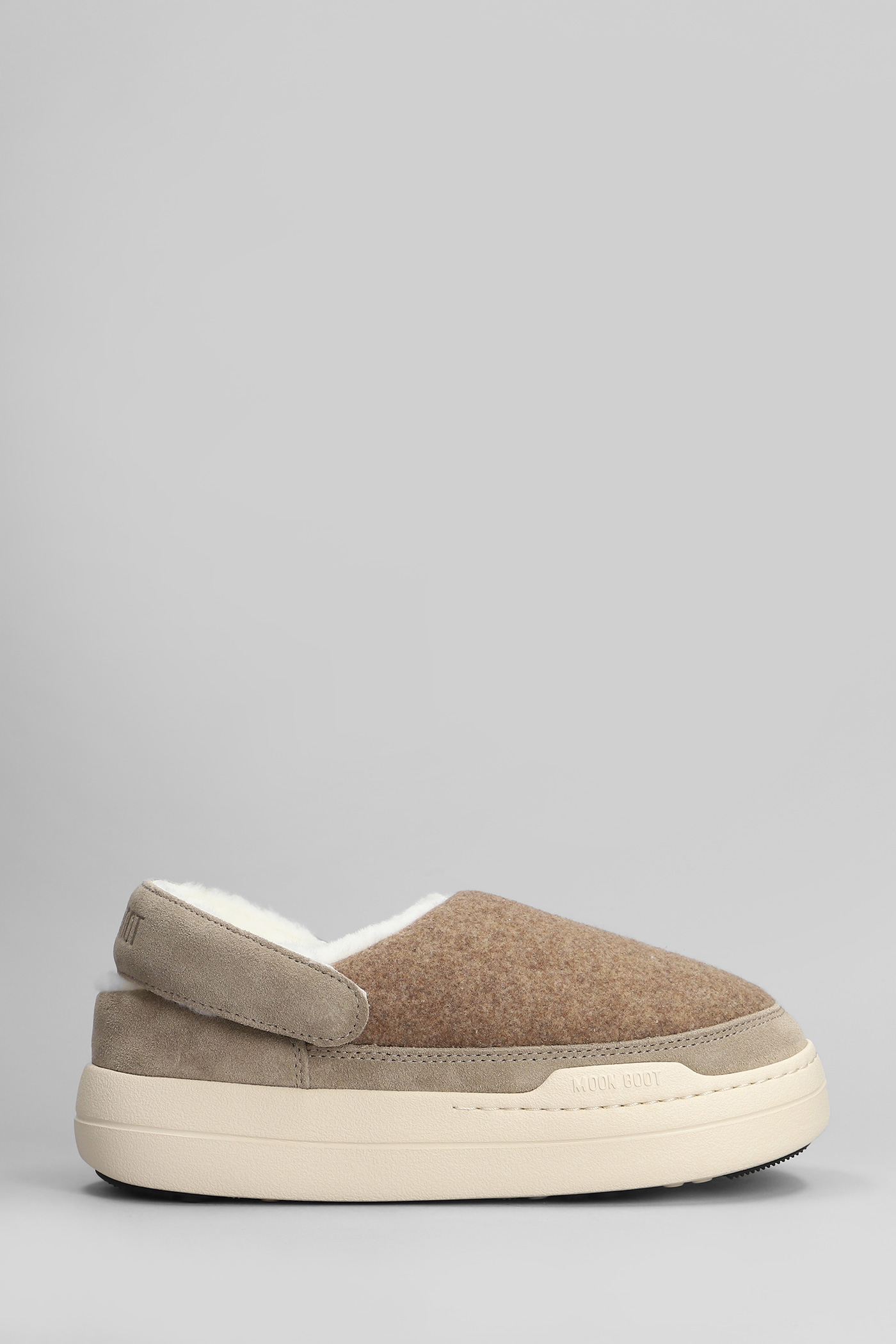 Shop Moon Boot Mb Park Clog Slipper-mule In Beige Leather And Fabric In Neutro
