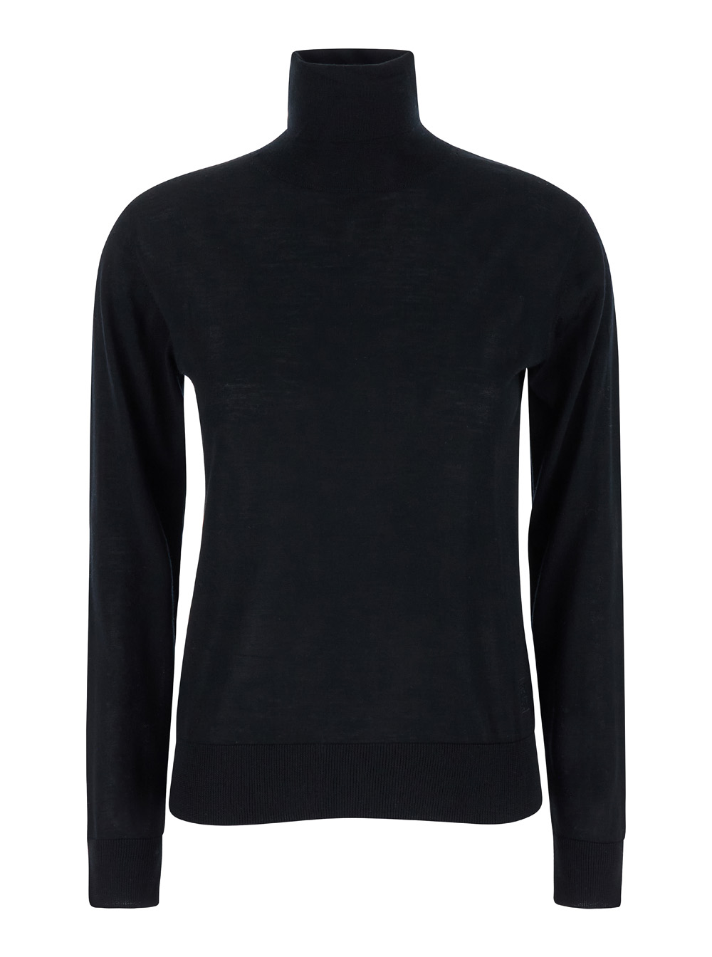 Black High Neck Pullover With Ribbed Trim In Wool Woman