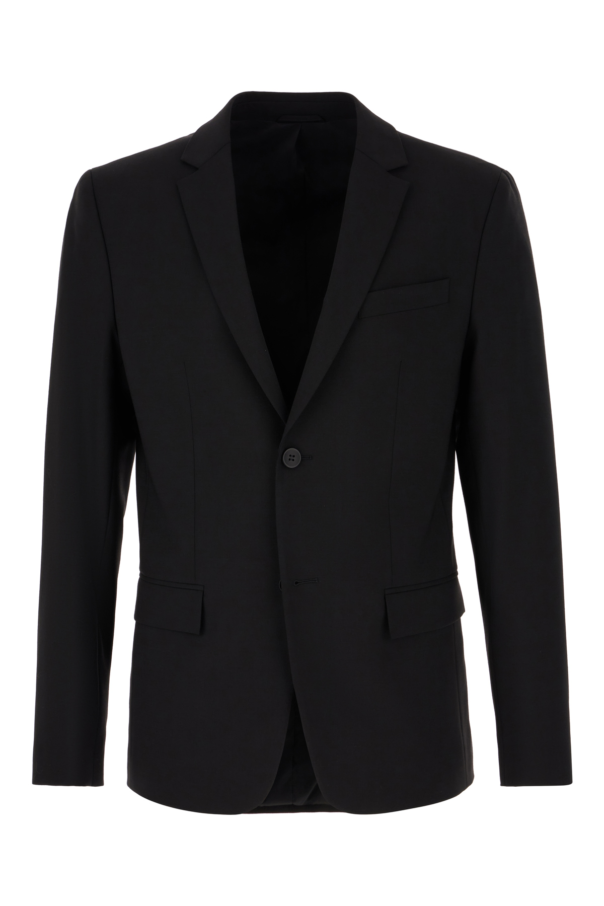 Black Stretch Wool Blend Blazer