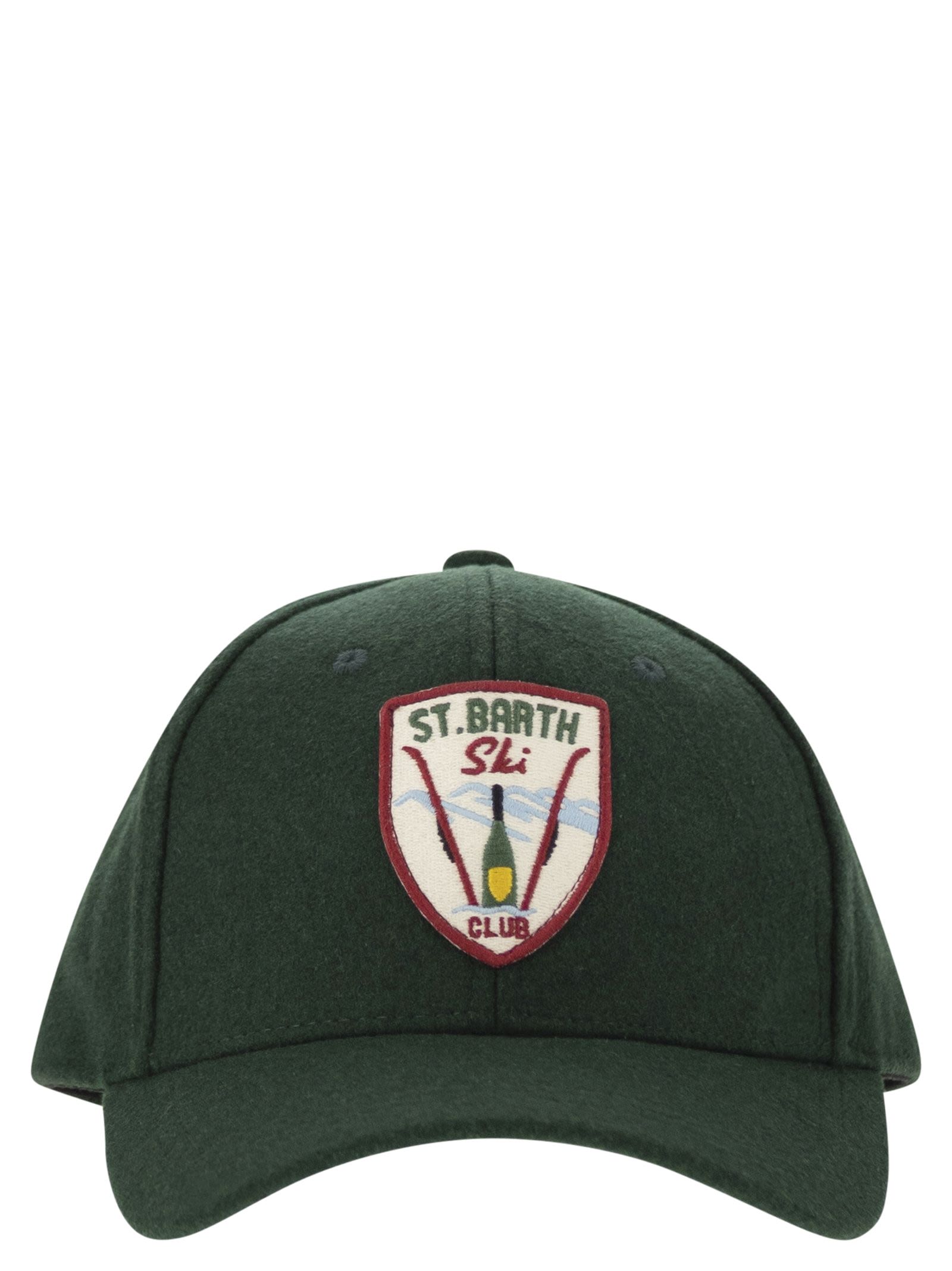 Green Wool Baseball Cap With St. Barth Ski Print