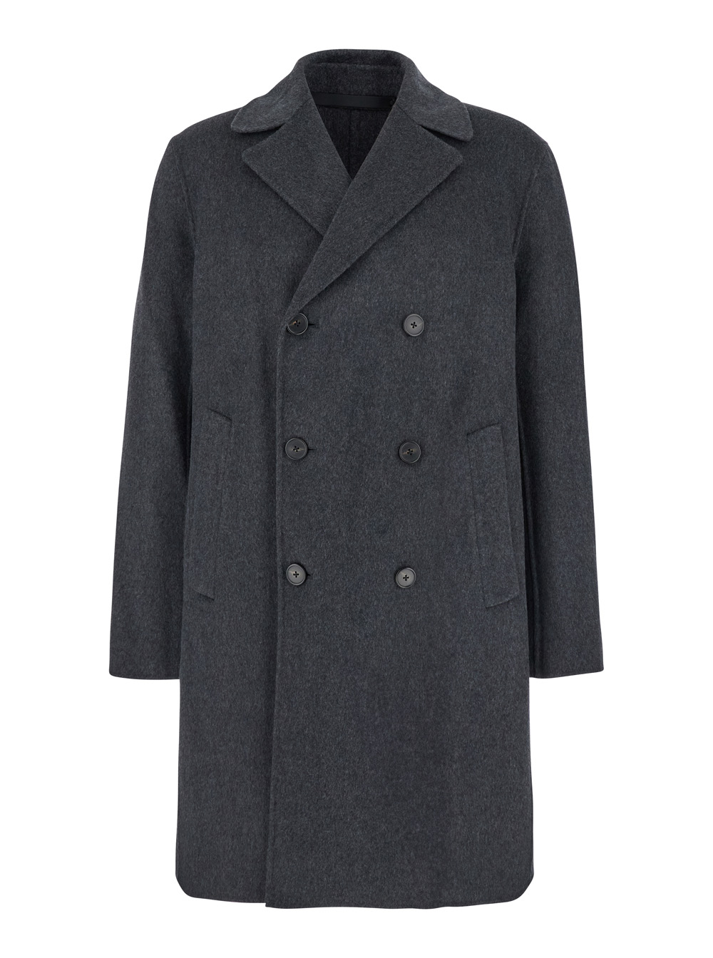 Black Double-breasted Coat With Buttons In Wool Man