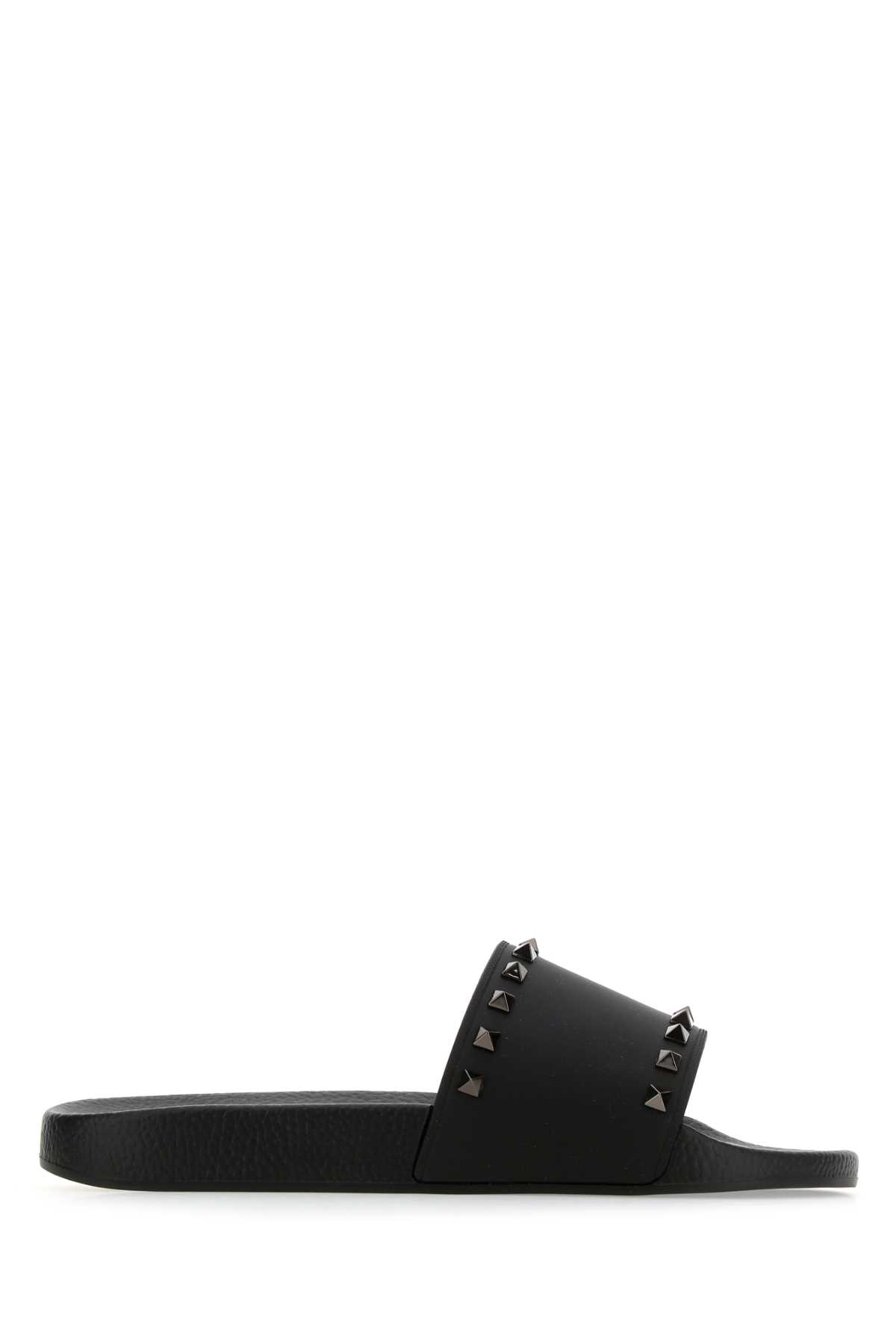 Black Rubber Rockstud Slippers