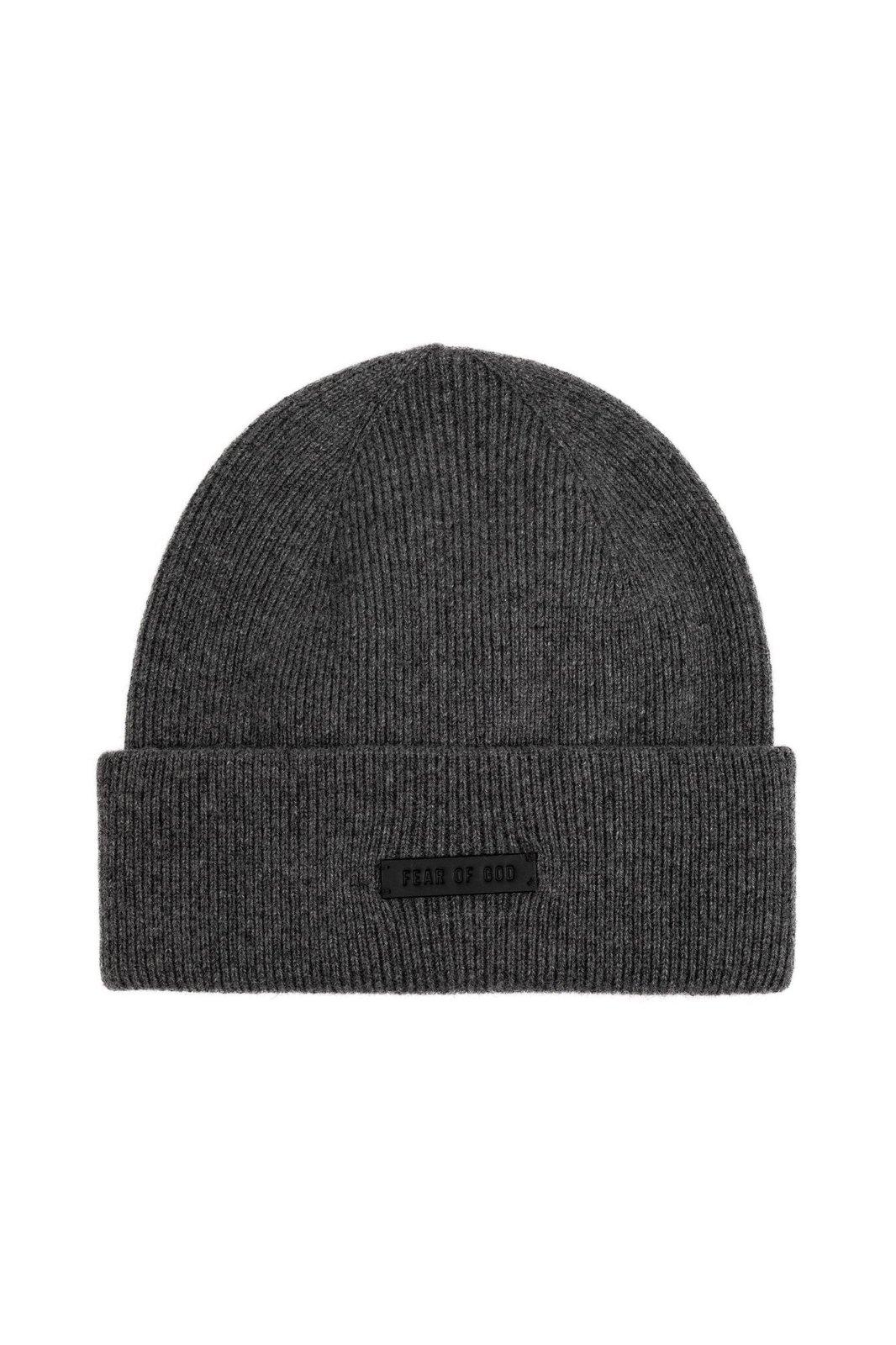 Logo Patch Ribbed Knit Beanie