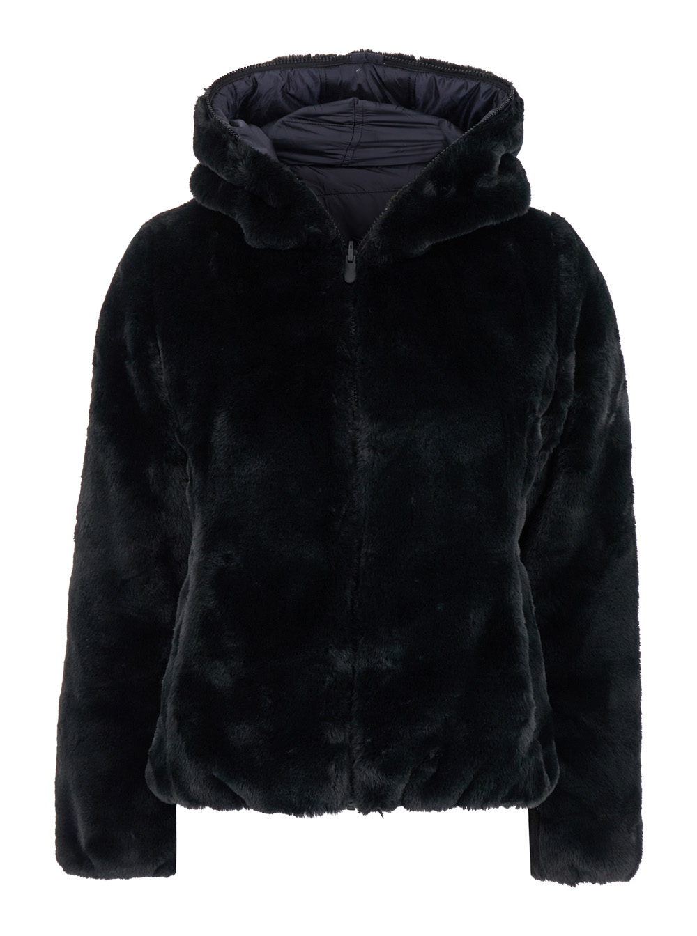 laila Black Reversible And Hooded Down Jacket In Faux-fur Woman