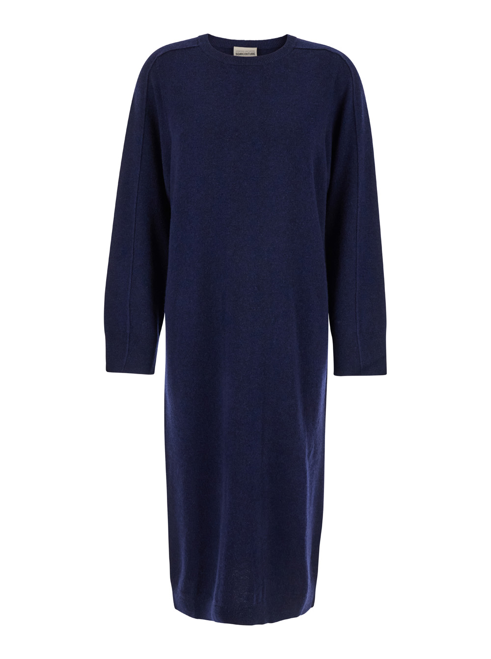 Blue Crewneck Midi Dress In Wool And Cashmere Blend Woman