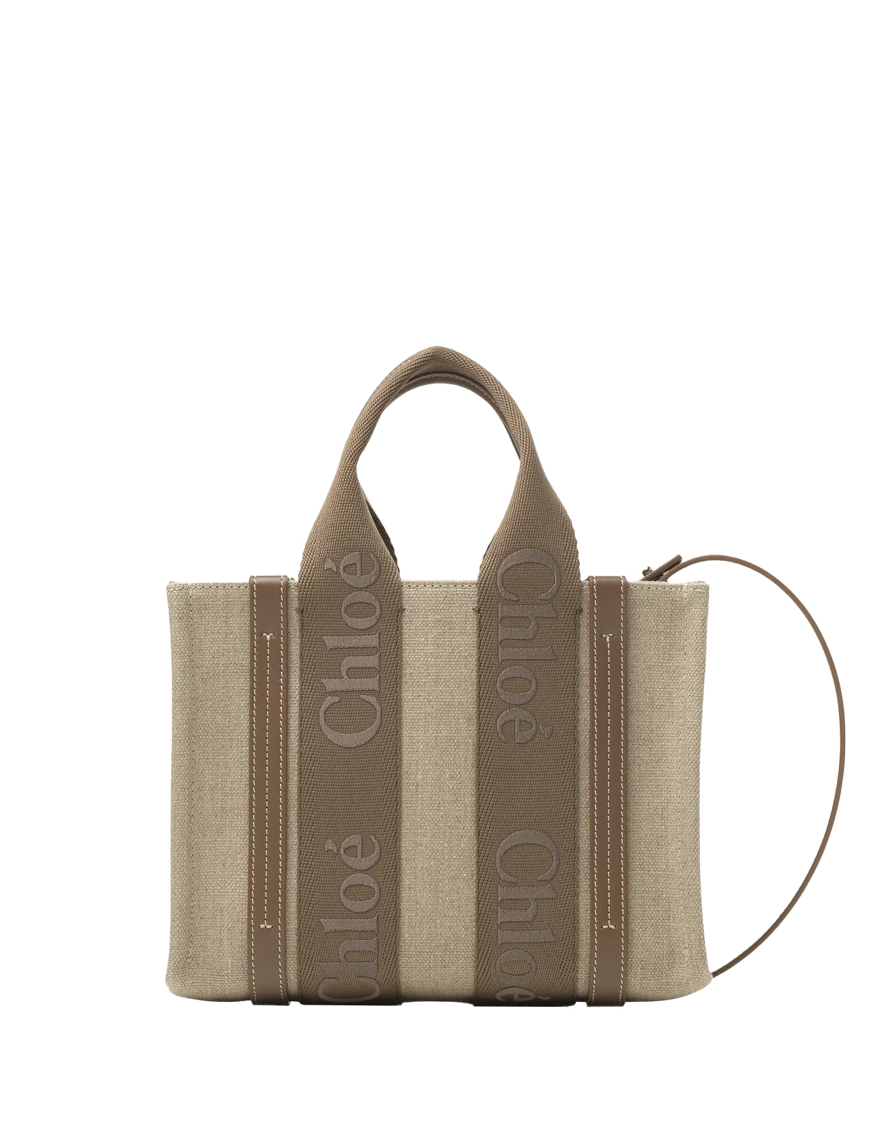 Chloé Woody Small Tote Bag In Dark Nut Linen