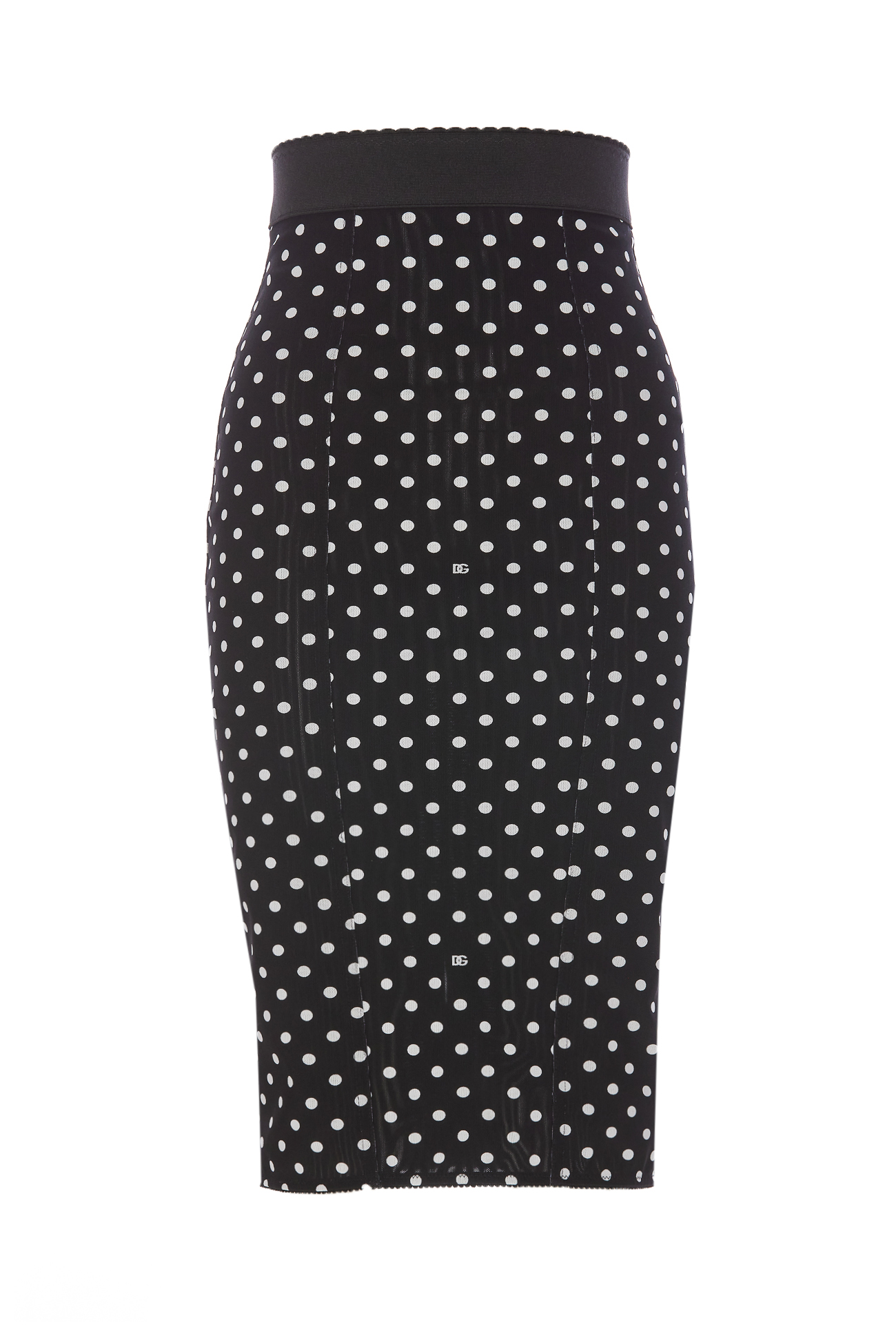 Marquisette Pencil Skirt With Polka Dot Print And Corset Detail