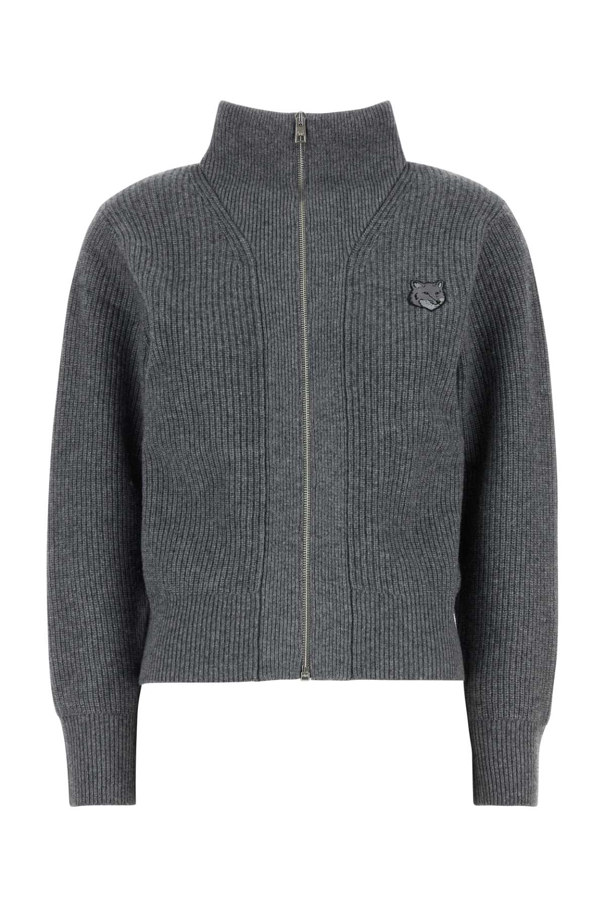 Maison Kitsuné Dark Grey Wool Blend Cardigan