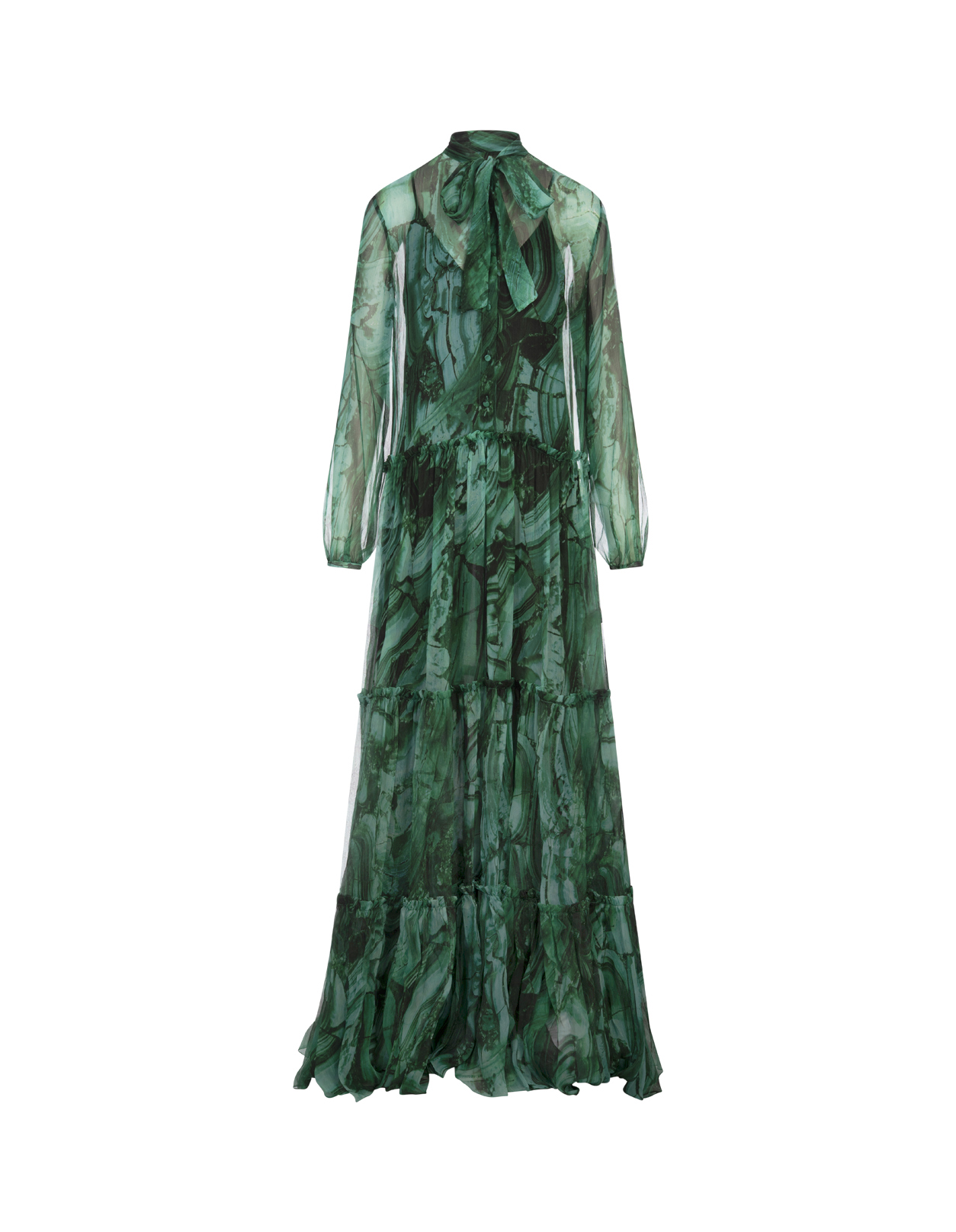 Long Silk Dress With Green Malachite Print