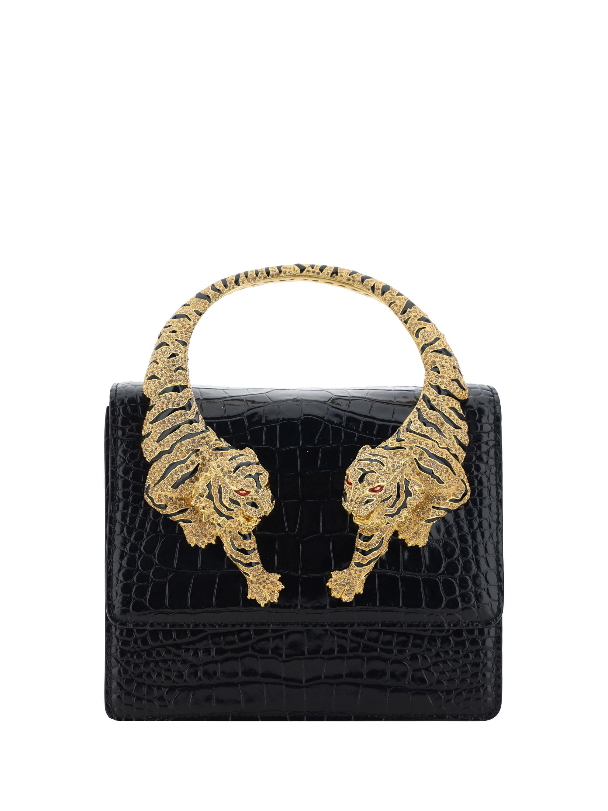 Black Large Roar Shoulder Bag With Jewelled Tigers