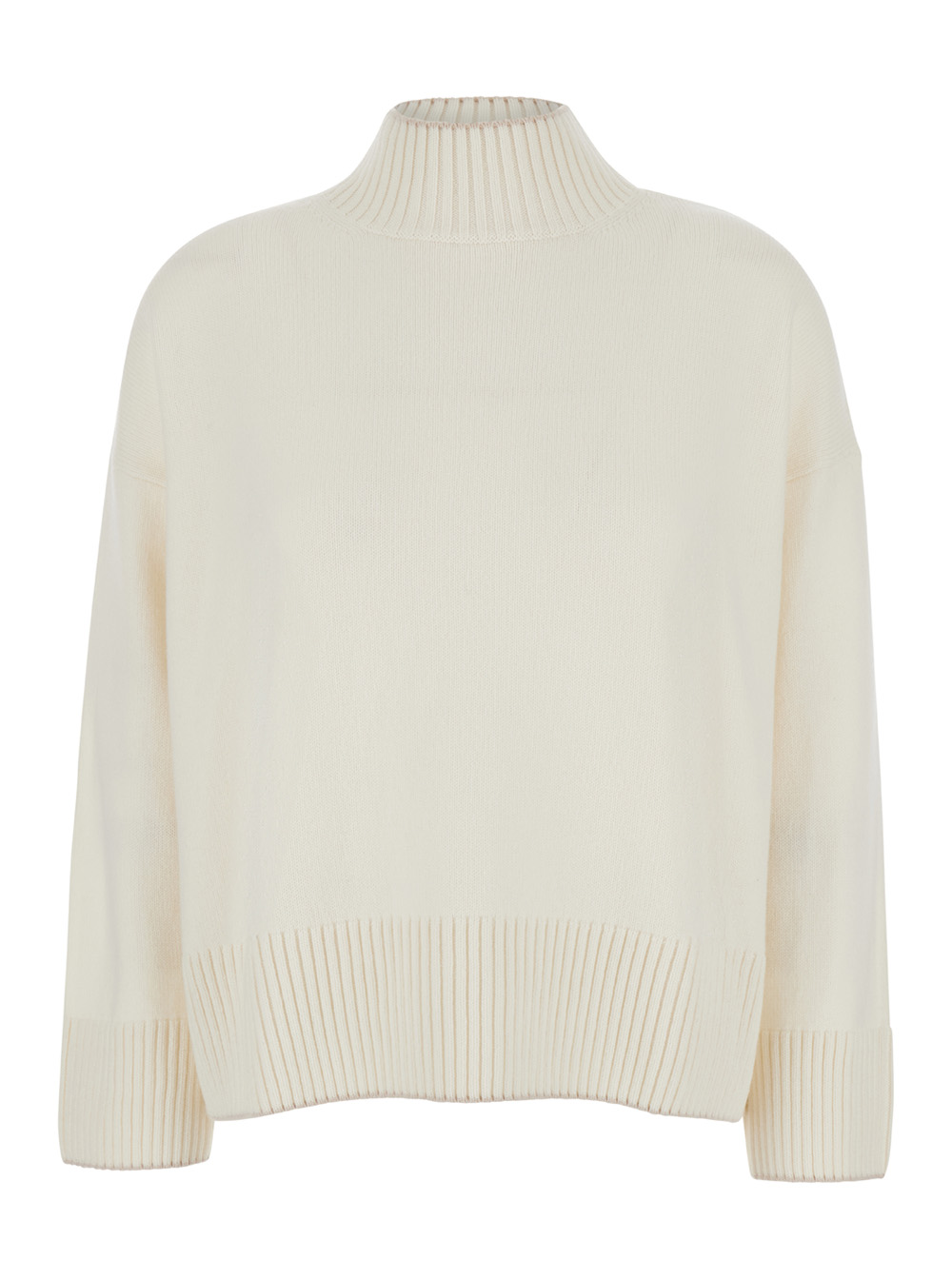 White Sweater With High Neck And Dropped Shoulders In Cashmere Woman