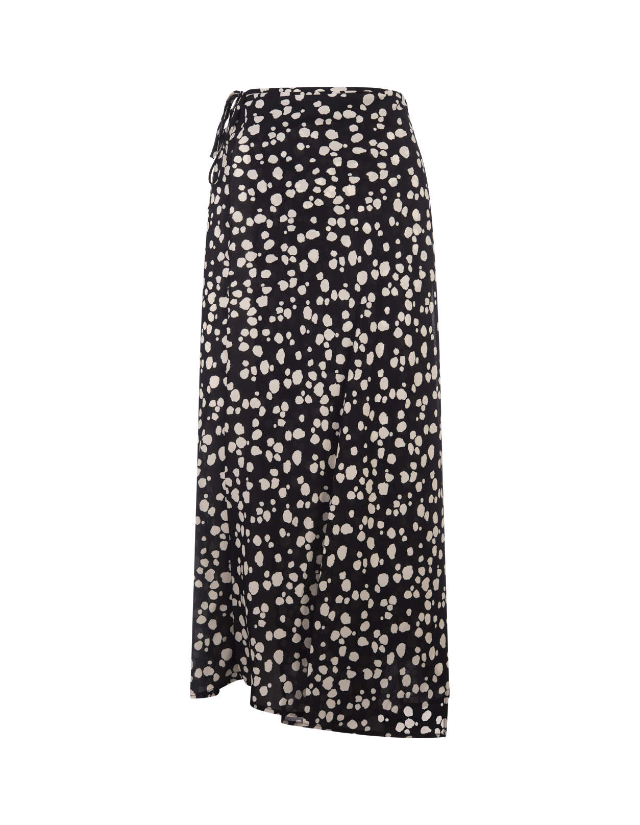 Black Satin Midi Skirt With Msgm Polka Dot Print