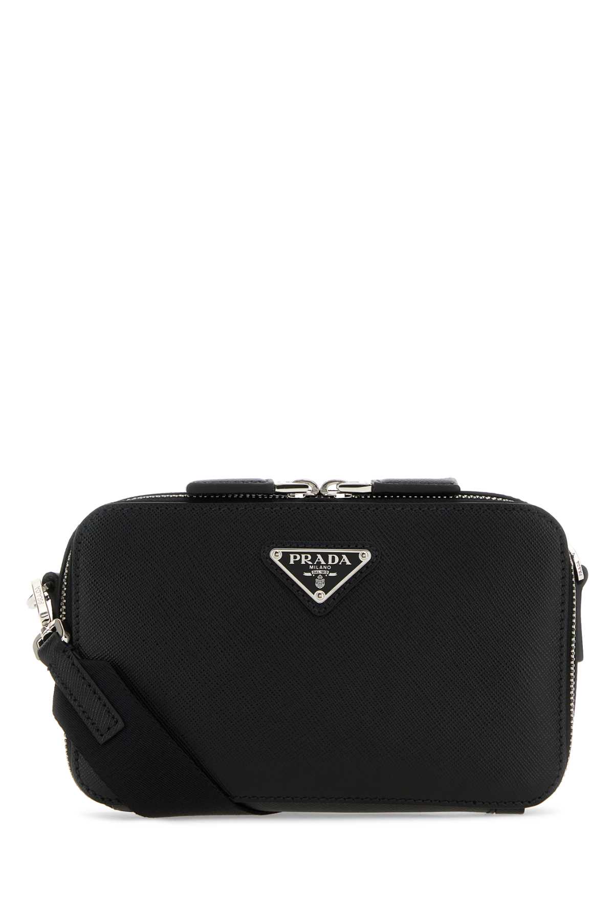 Black Leather Brique Crossbody Bag