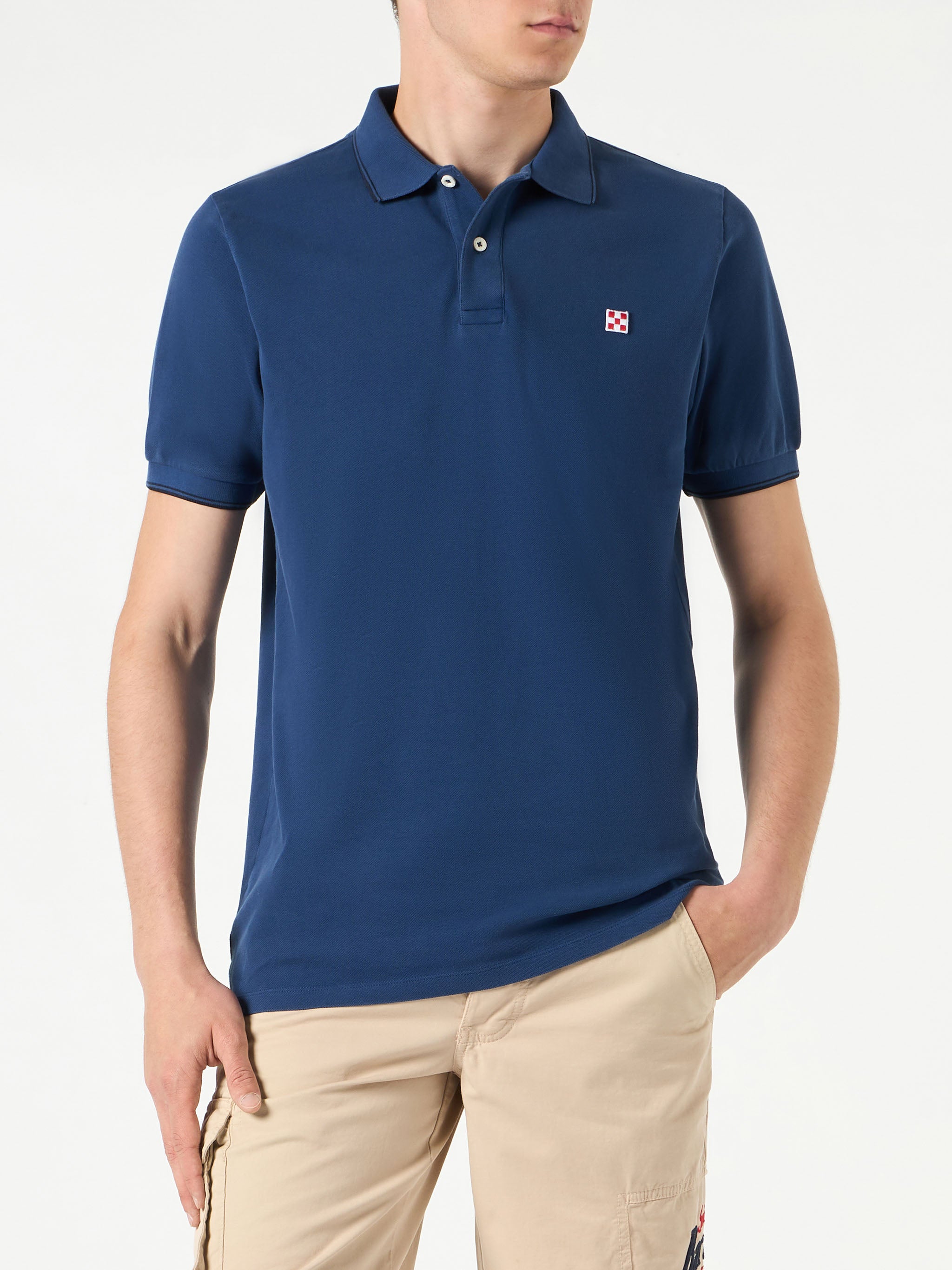 Blue Denim Piquet Polo With St. Barth Logo